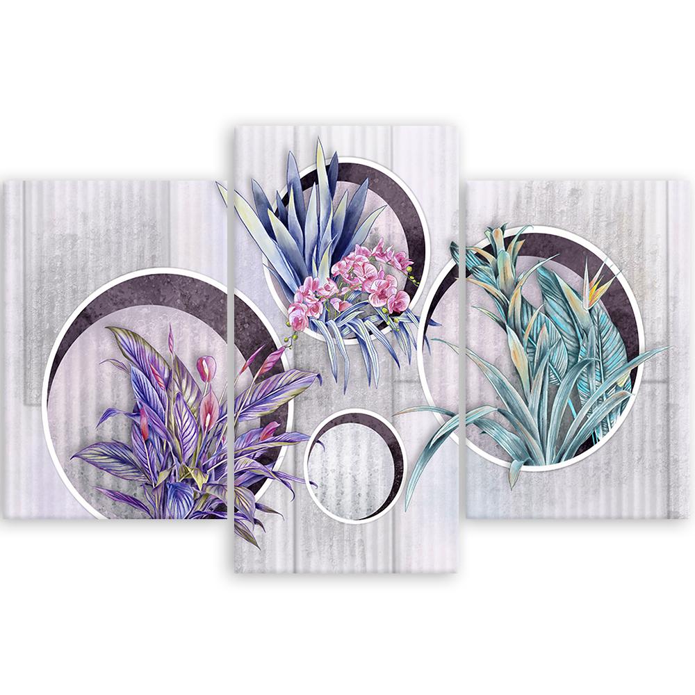 3 stykke lærredsprint, firkantede æsker hylder med blomster