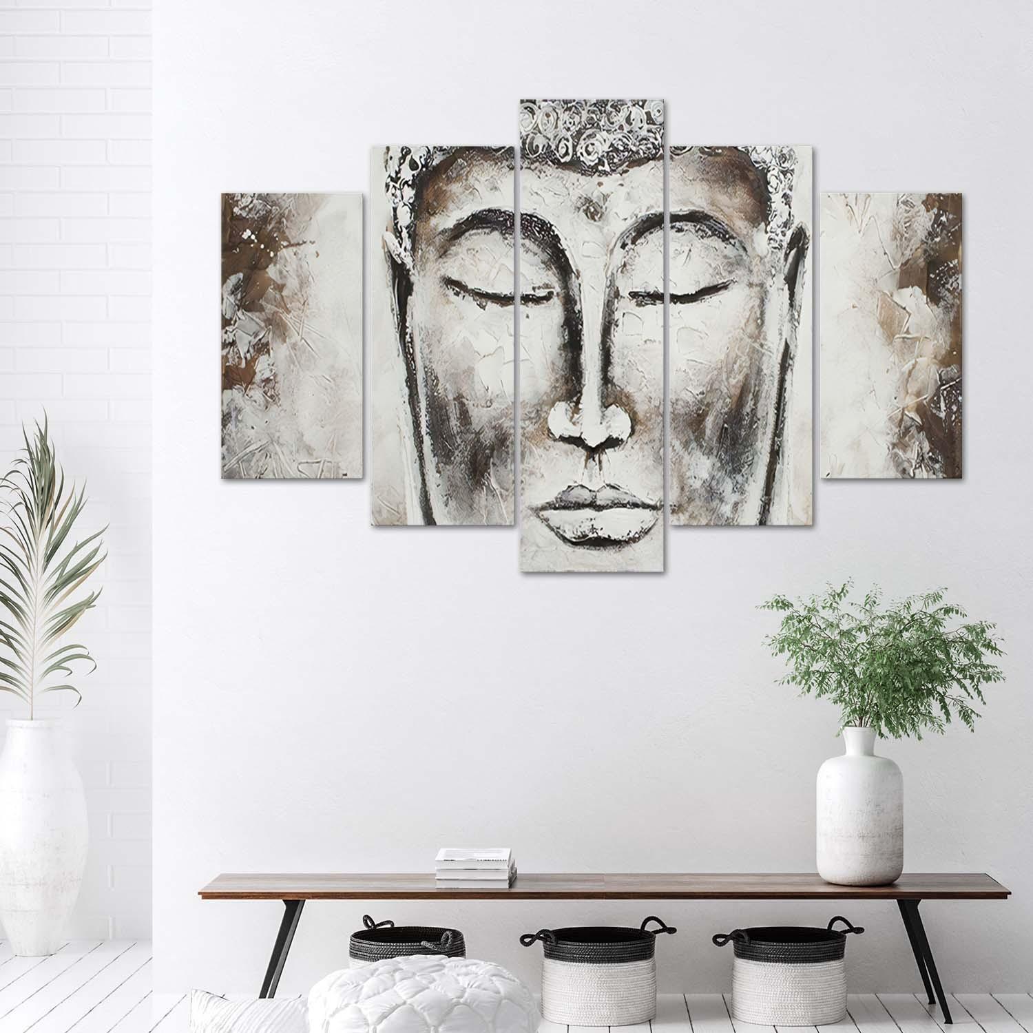 5 stykke lærredstryk, Buddha Grey Zen Spa