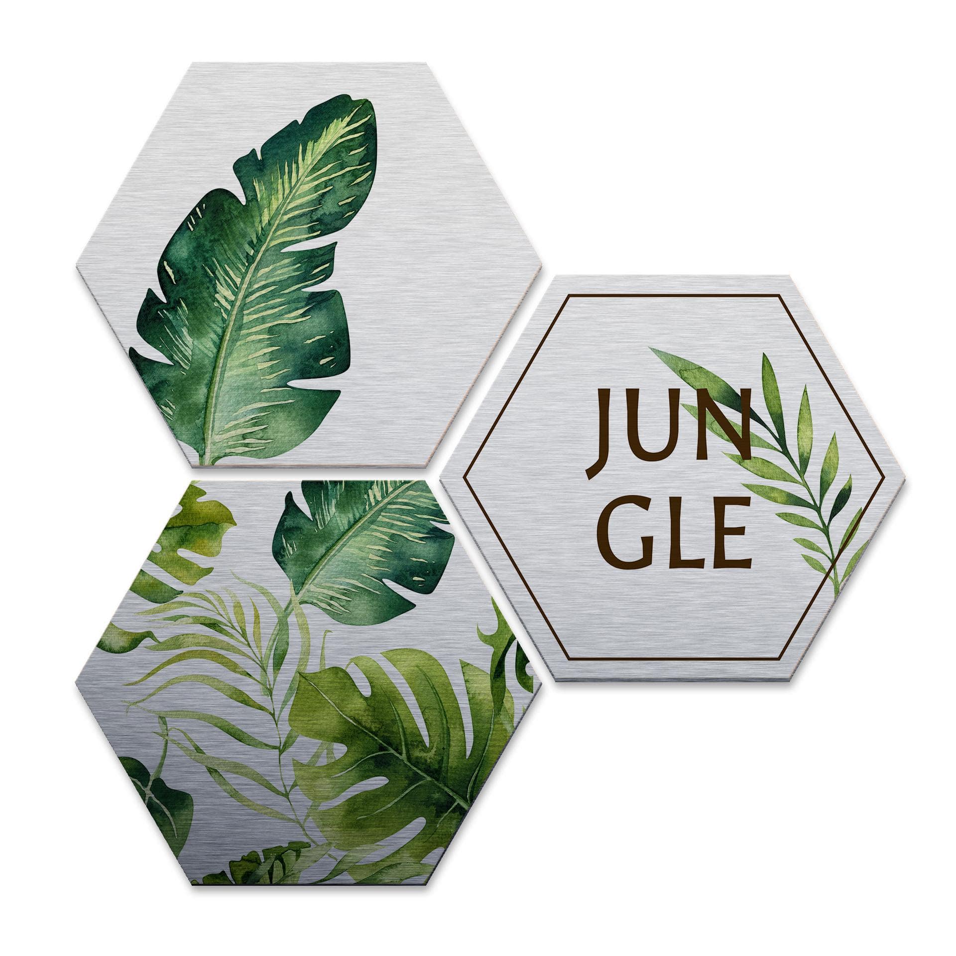 Hexagone - Alu-Dibond-Effet argenté - Kvilis - Jungle (Set de 3)