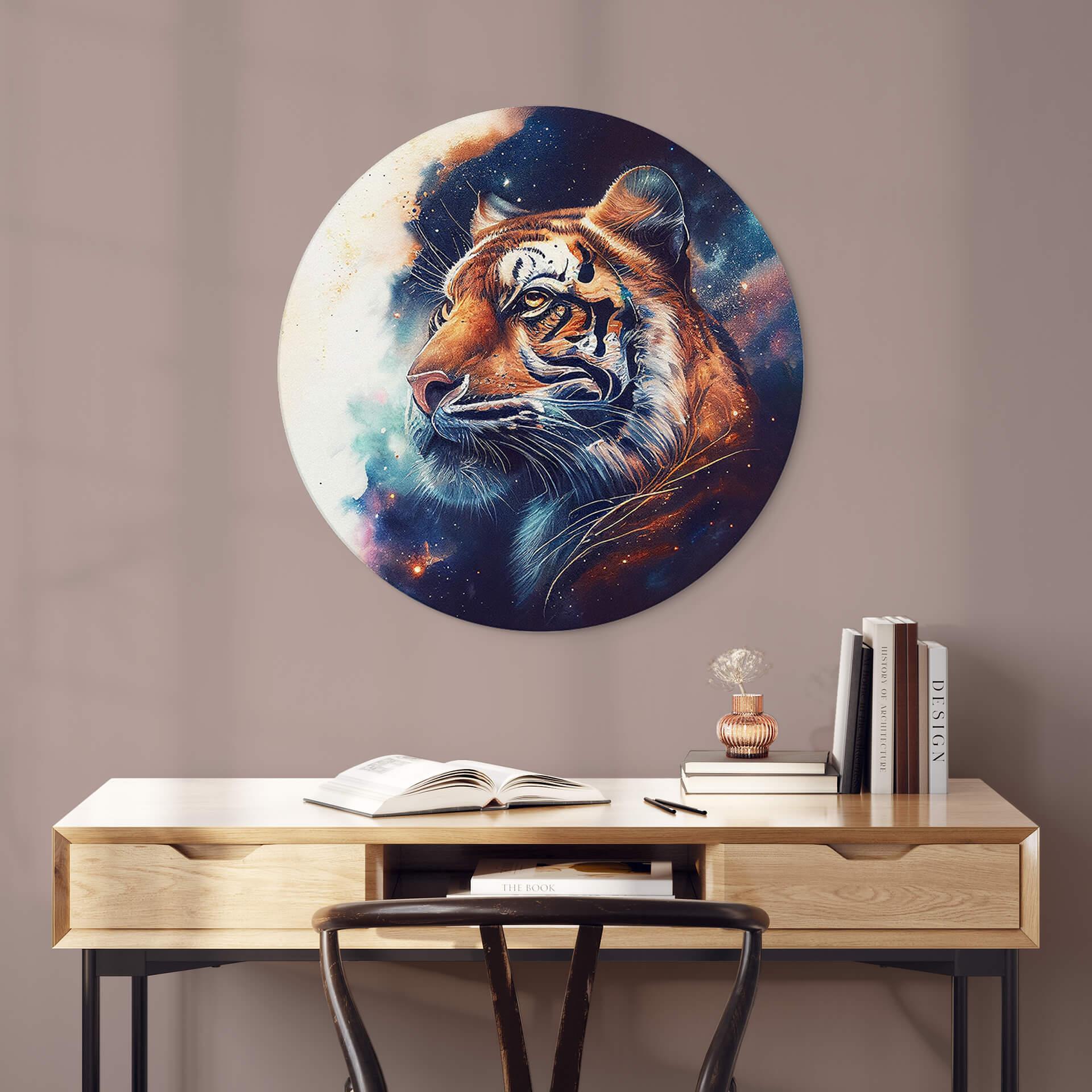 Vægcirkel Heine - Starry Tiger – print på aluminium (Alu-Dibond)