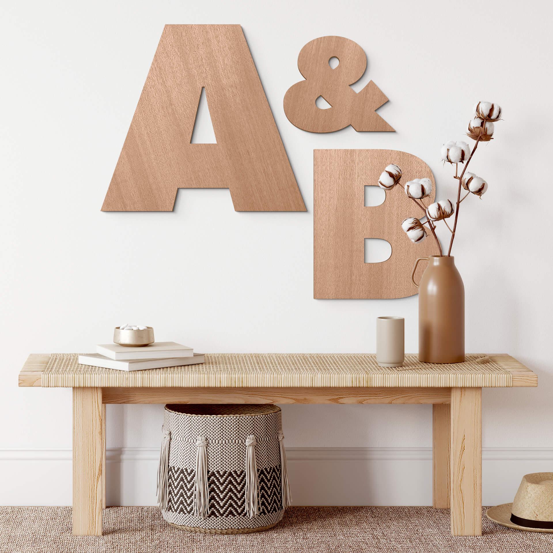 Lettres décoratives en bois placage acajou - Alphabet à l'unité Futura