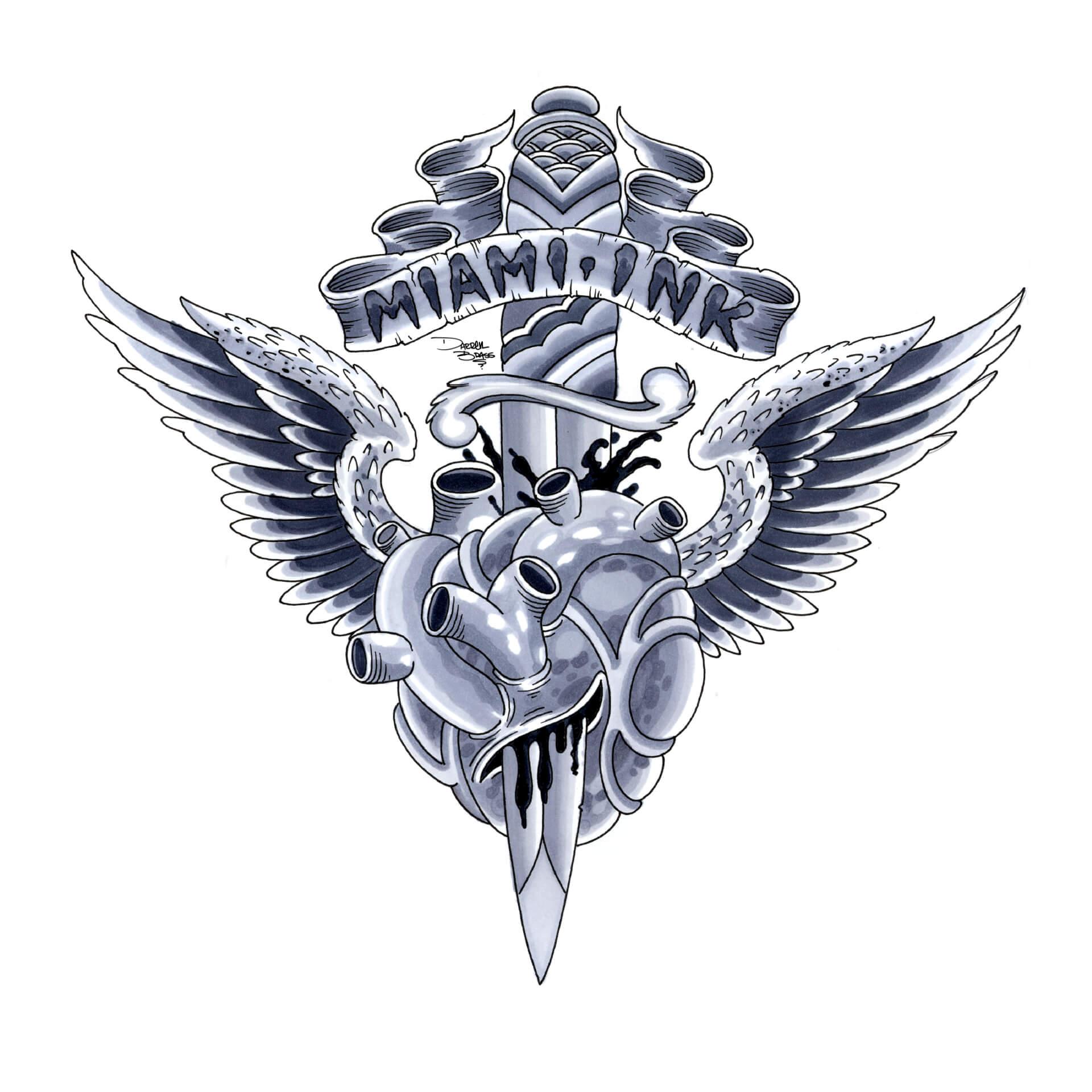 Wandtattoo Miami Ink Herz mit Dolch