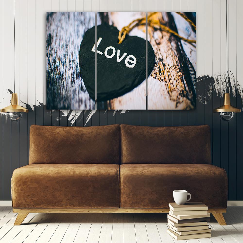 3-delt lærredstryk Heart Wood Love Shabby