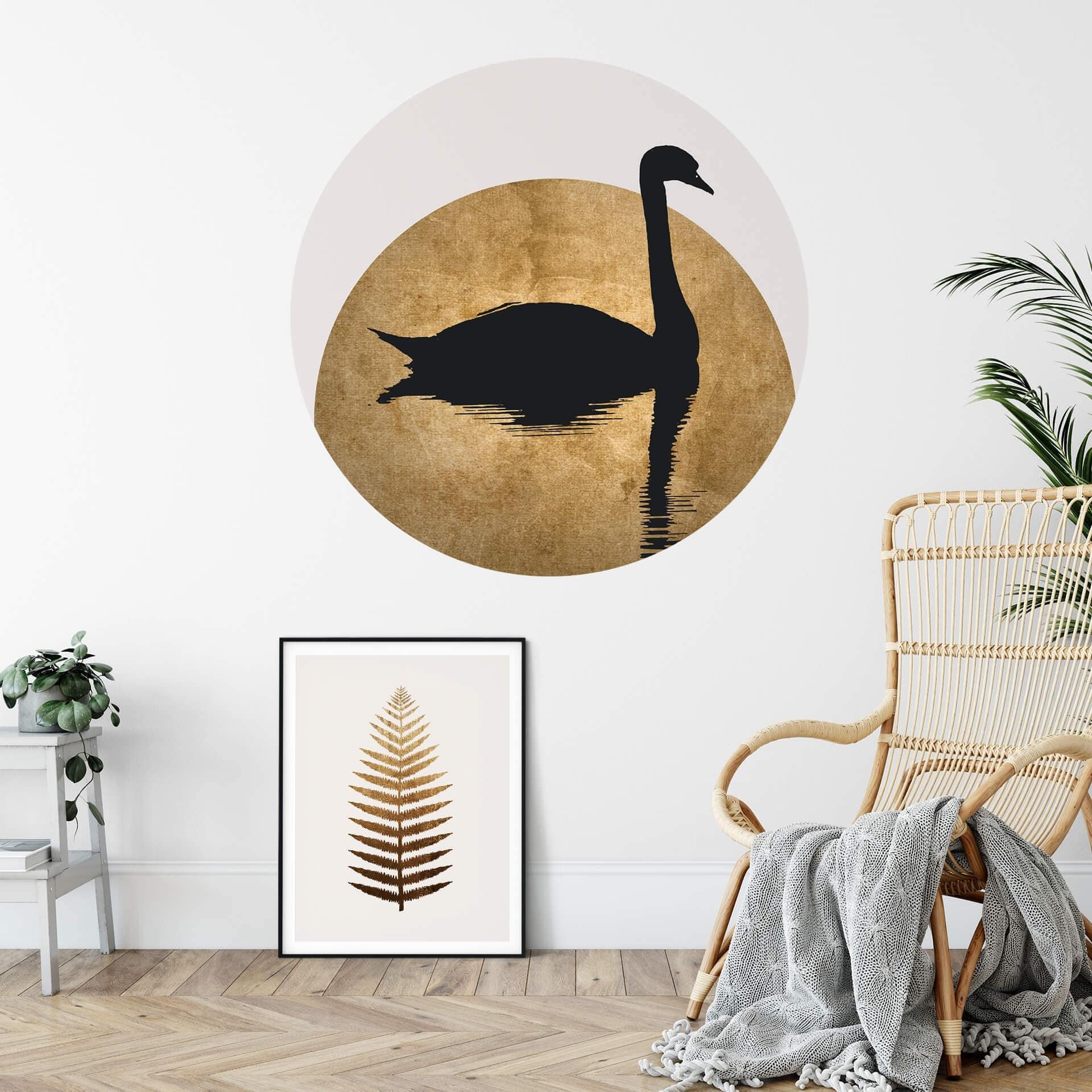 Sticker mural Kubistika - Cygne et pleine lune - Rond