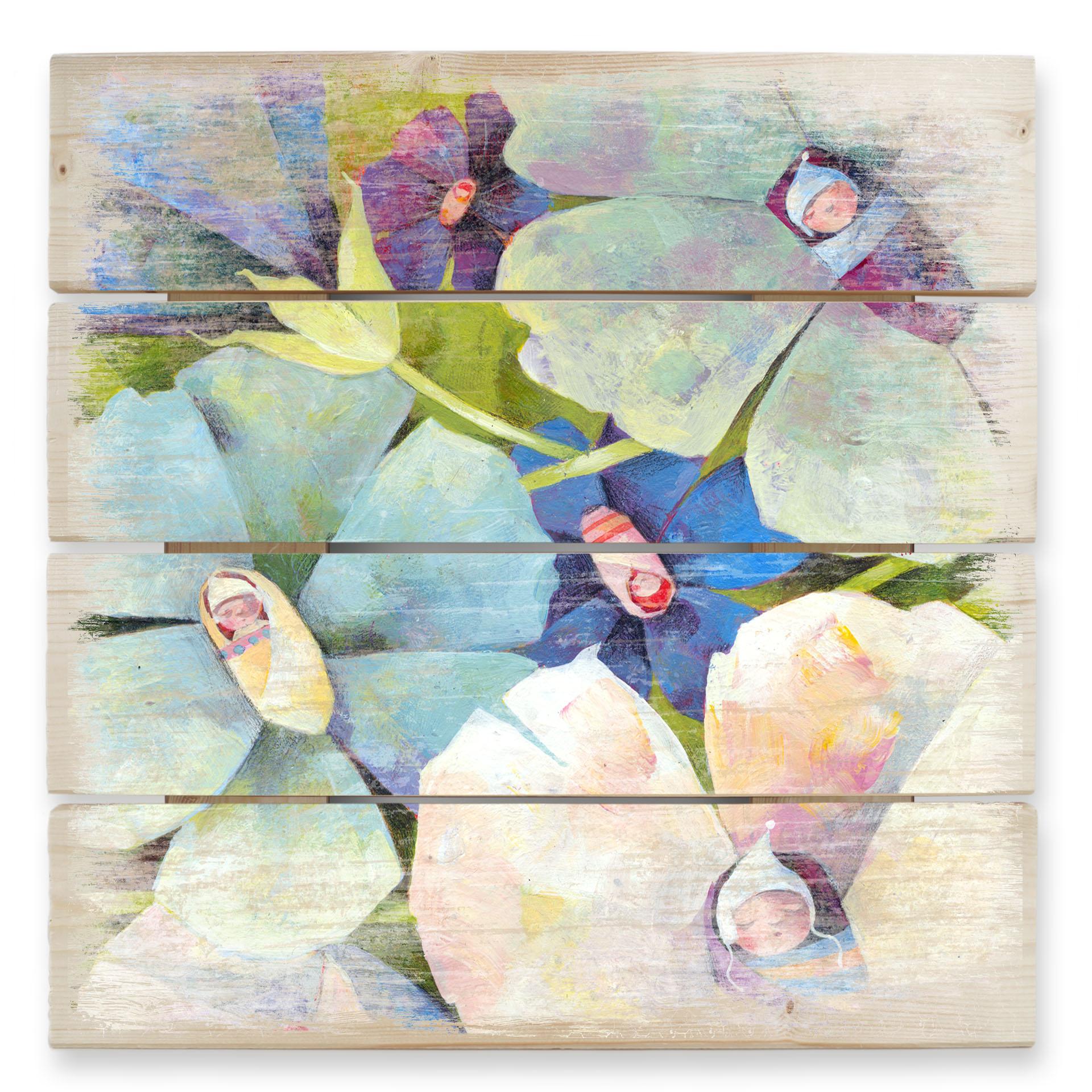 Trätavla Blanz - Blommande barn - 40x41,5 cm