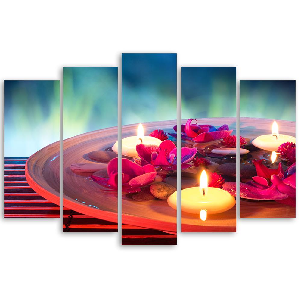 5 stykke lærredsprint, Zen Flowers Candle Wellness