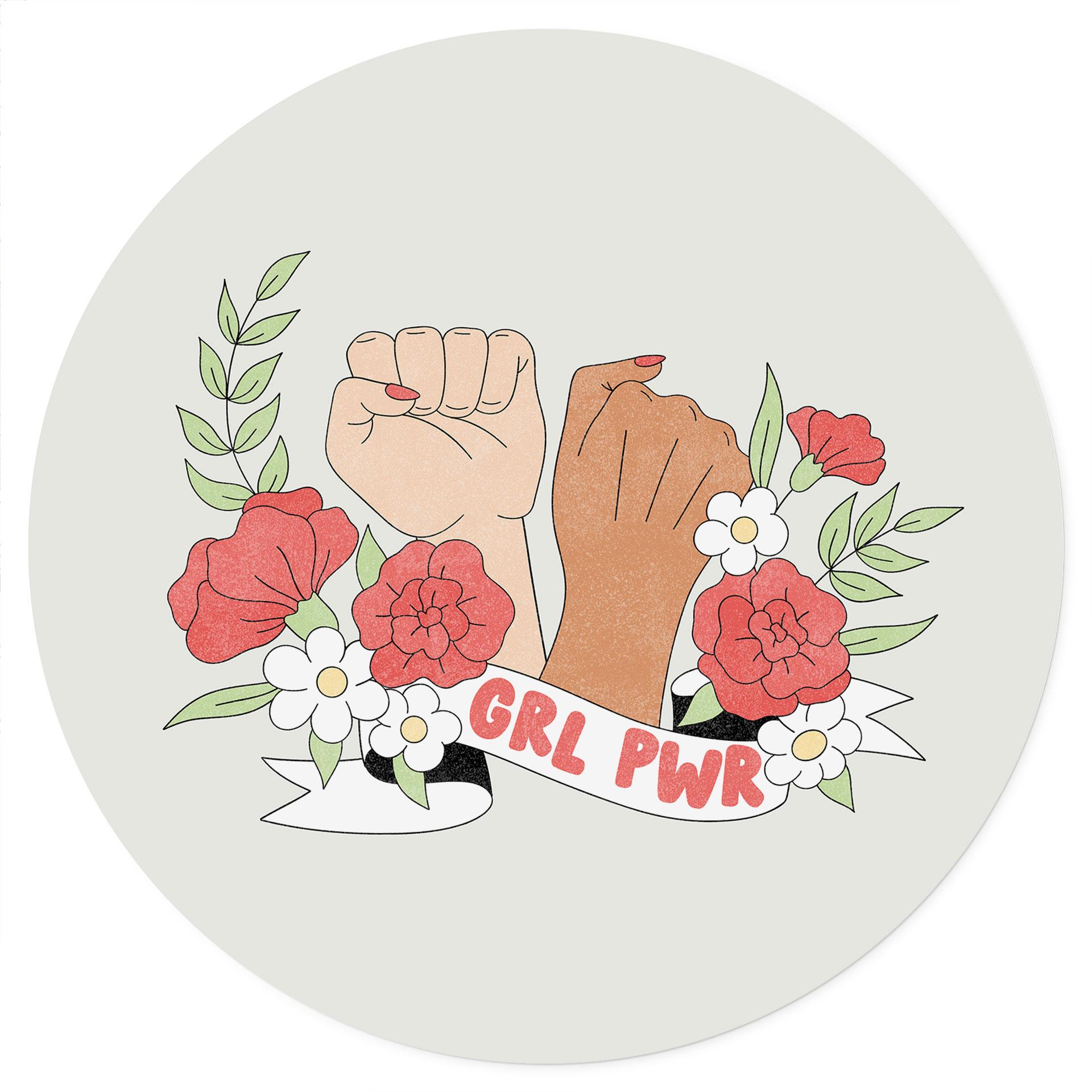 Vinilo decorativo de flores Girl Power - Redondo