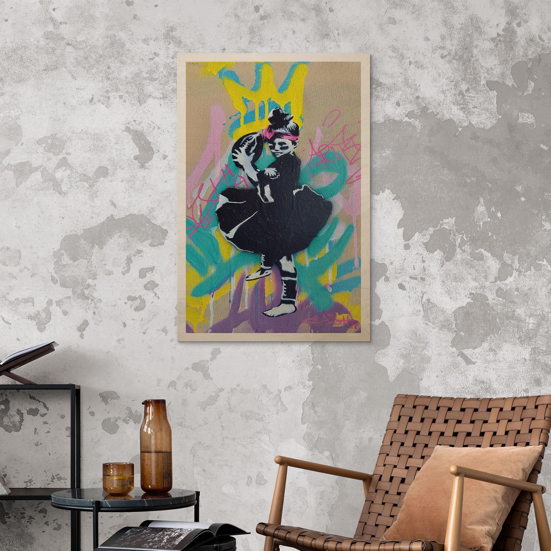 Holzbild Ballerina mit Football Graffiti - Habib