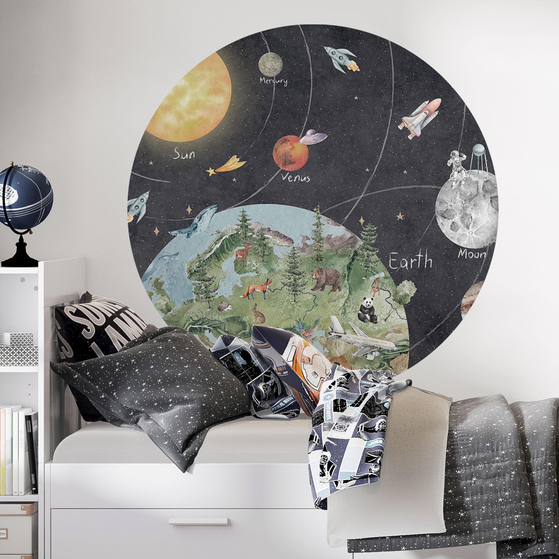 Kinderzimmer Wandtattoo Sonnensystem mit Planeten und Erde - Ms Tiff - Rund