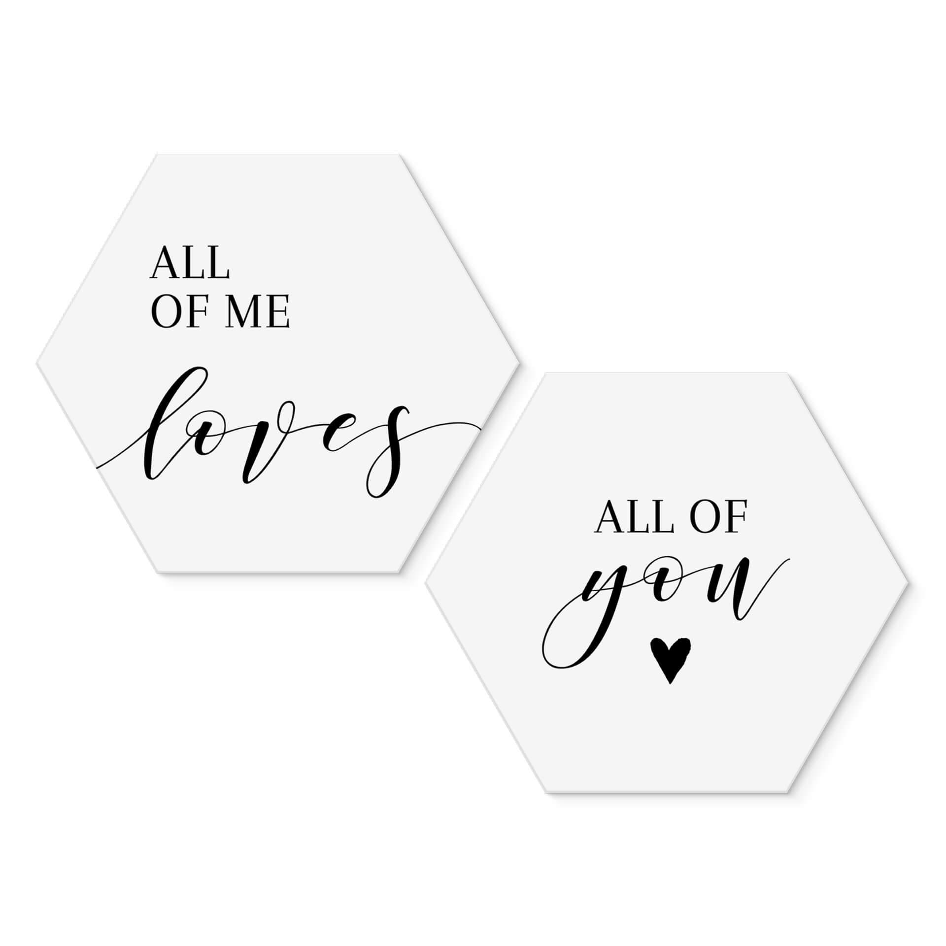 Hexagon - Alu-Dibond All of me loves all of you (2-teilig)