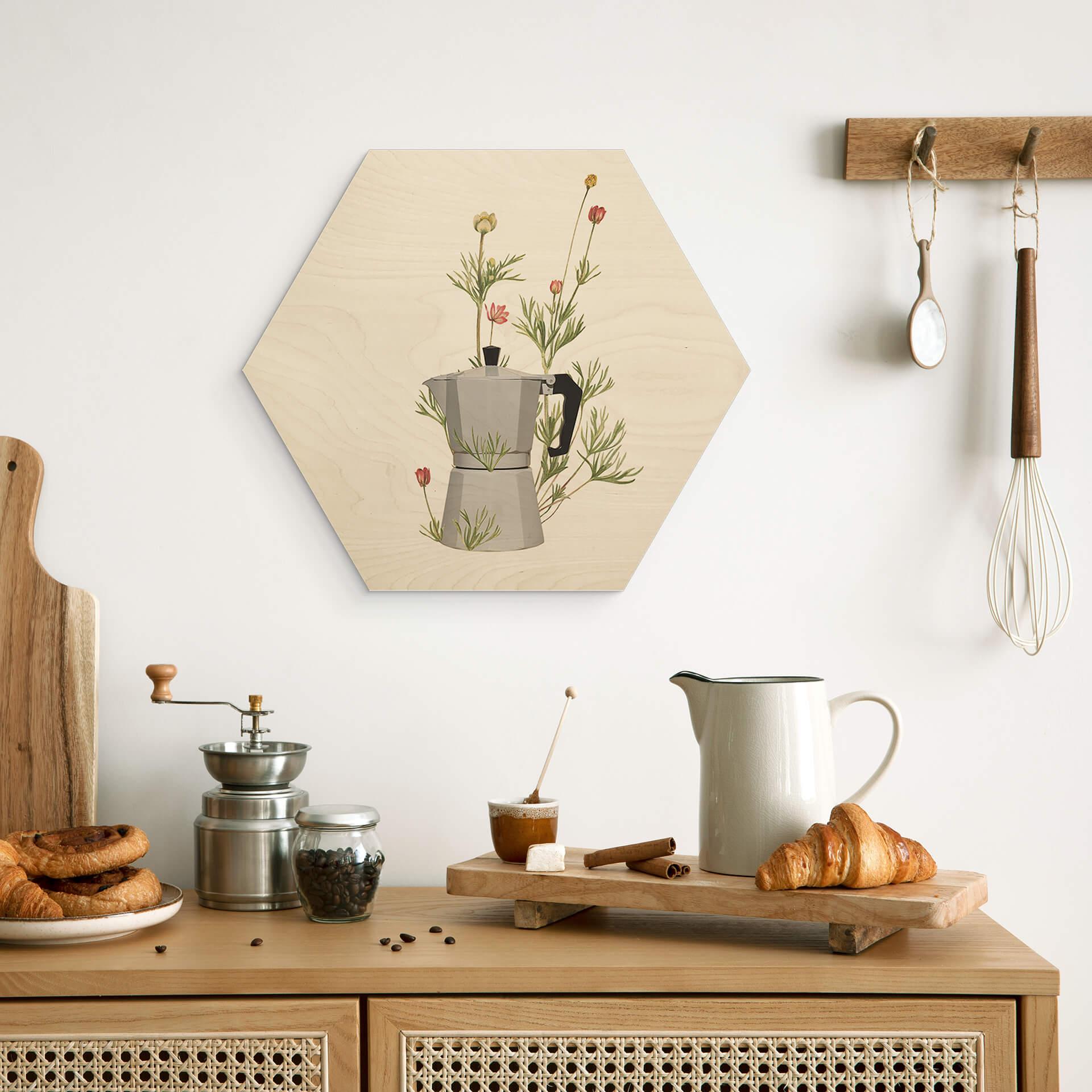 Hexagon Holzbild Frida Floral Studio - Mokka Floral