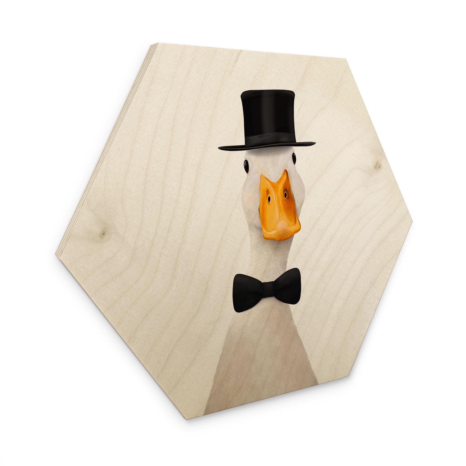 Hexagone Tableau sur bois Gentleman Oie avec chapeau haut-de-forme - Korenkova