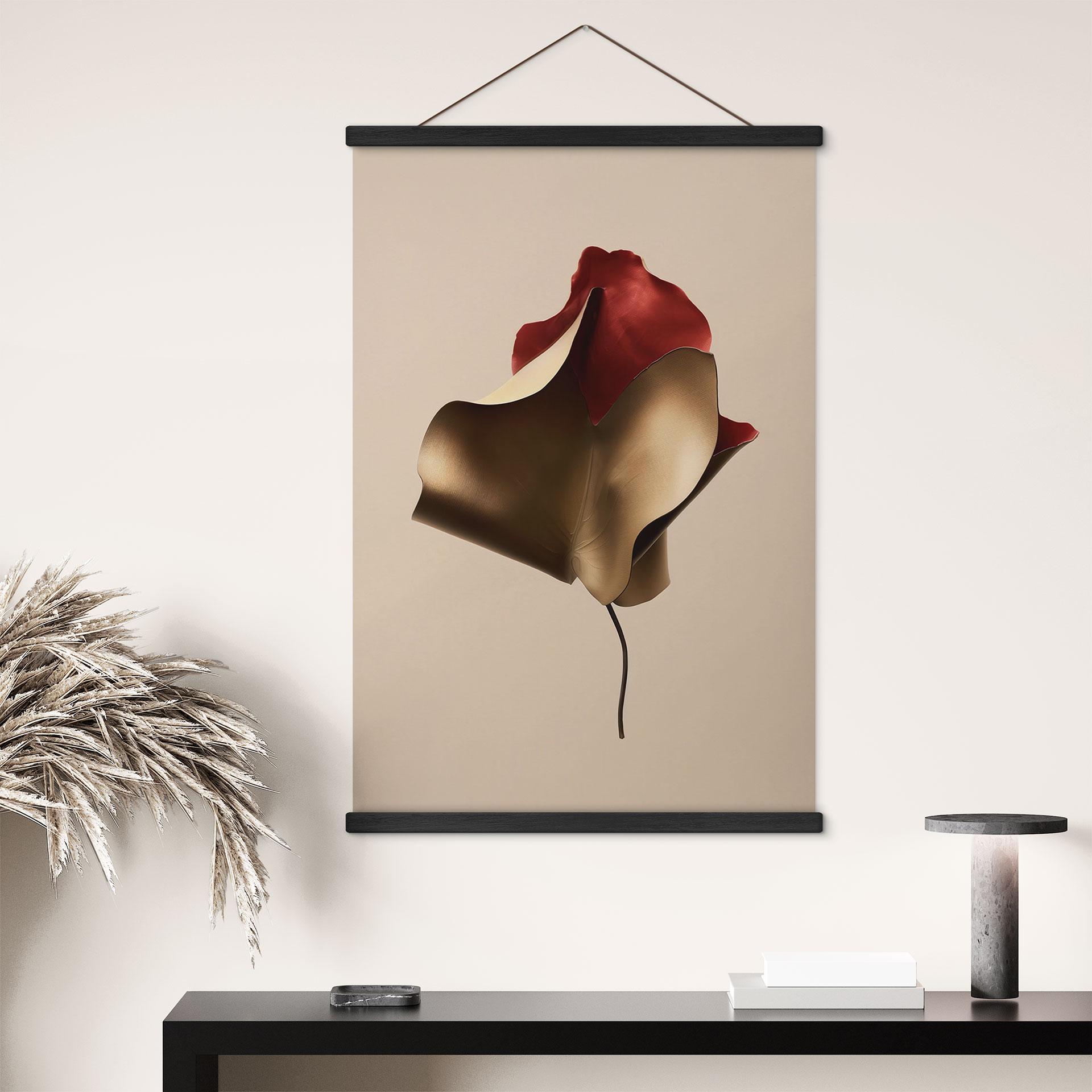 Tekstil plakat Elegant blad i guld og rød - Alma