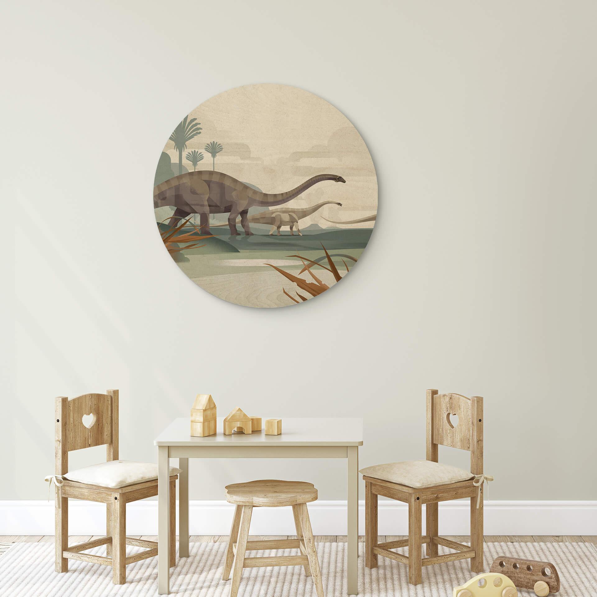 Holzbild Braun - Diplodocus - Rund