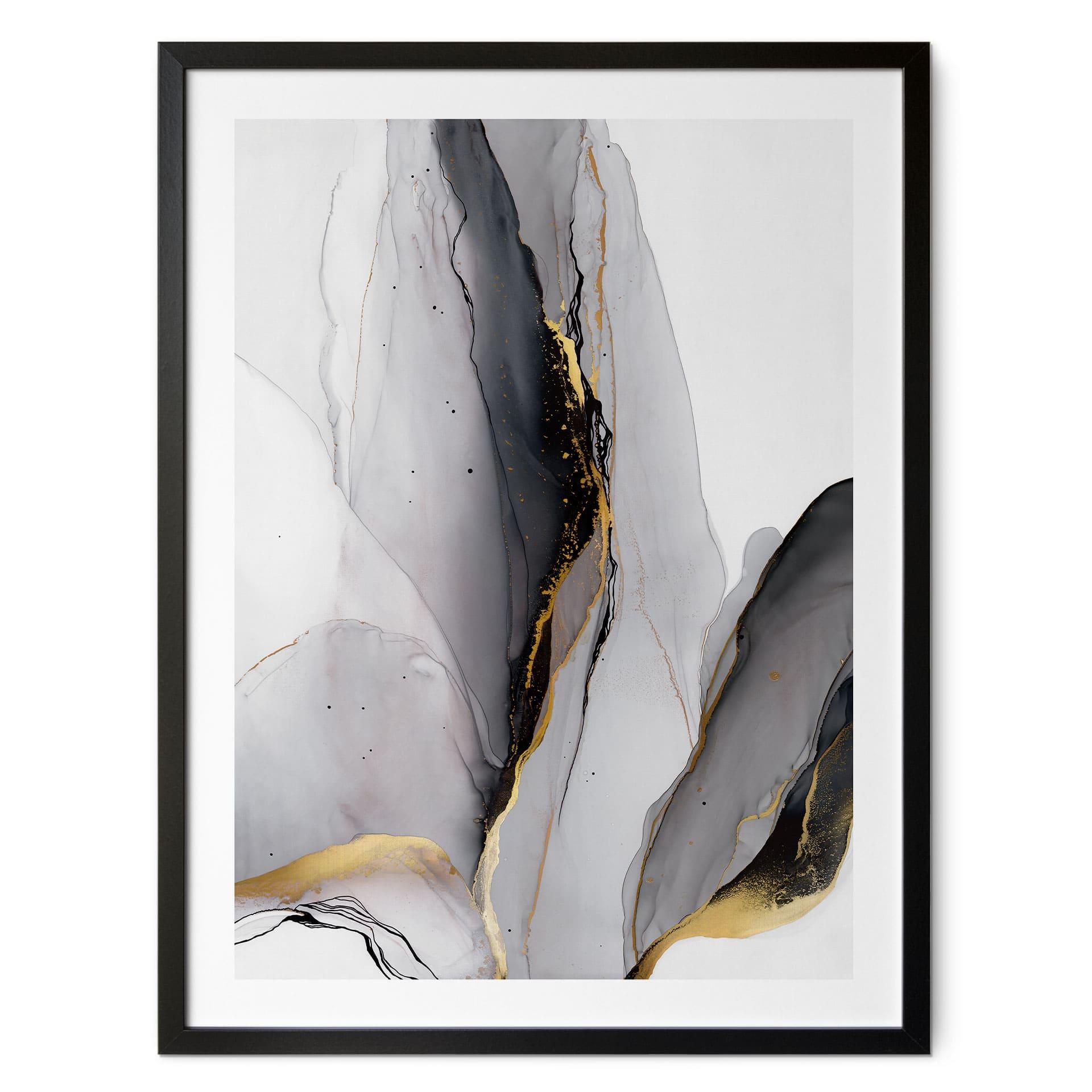 Plakat Abstrakt komposition i guld og grå - Shelest