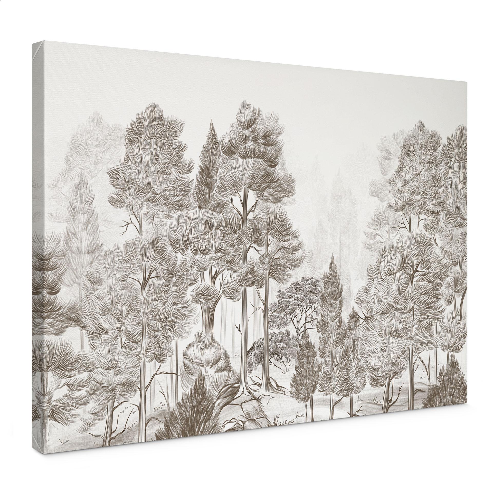 Canvas schilderij Bos met boslandschap in beige - Ms Tiff