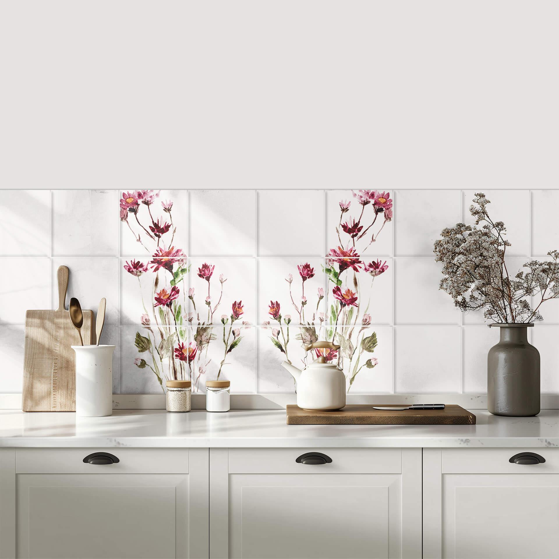 Tegelstickers Red Flowers (set van 12)