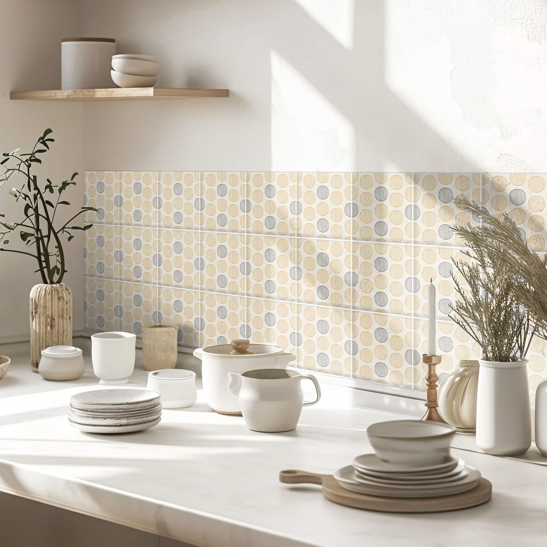 Azulejos Adhesivos Boho - círculos naranja antracita - lote de 12