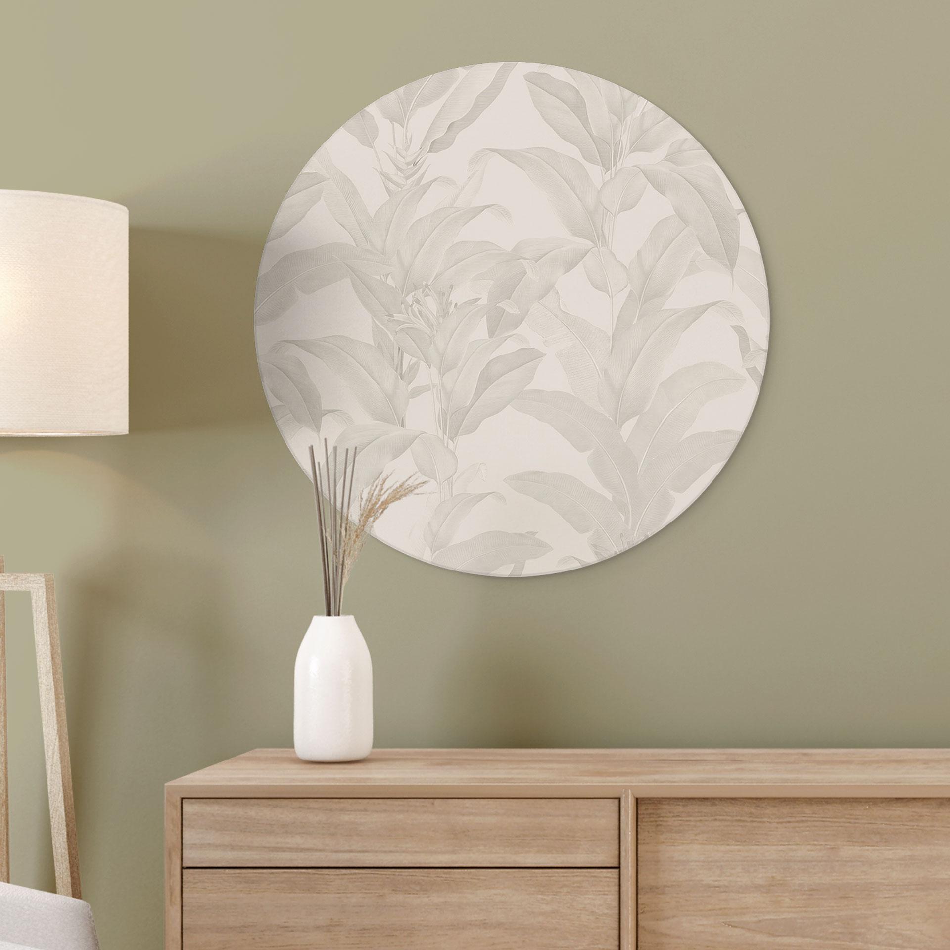 Billede Urban Jungle Tropical Leaves Cream - Bloomery Decor - rund – print på aluminium (Alu-Dibond)