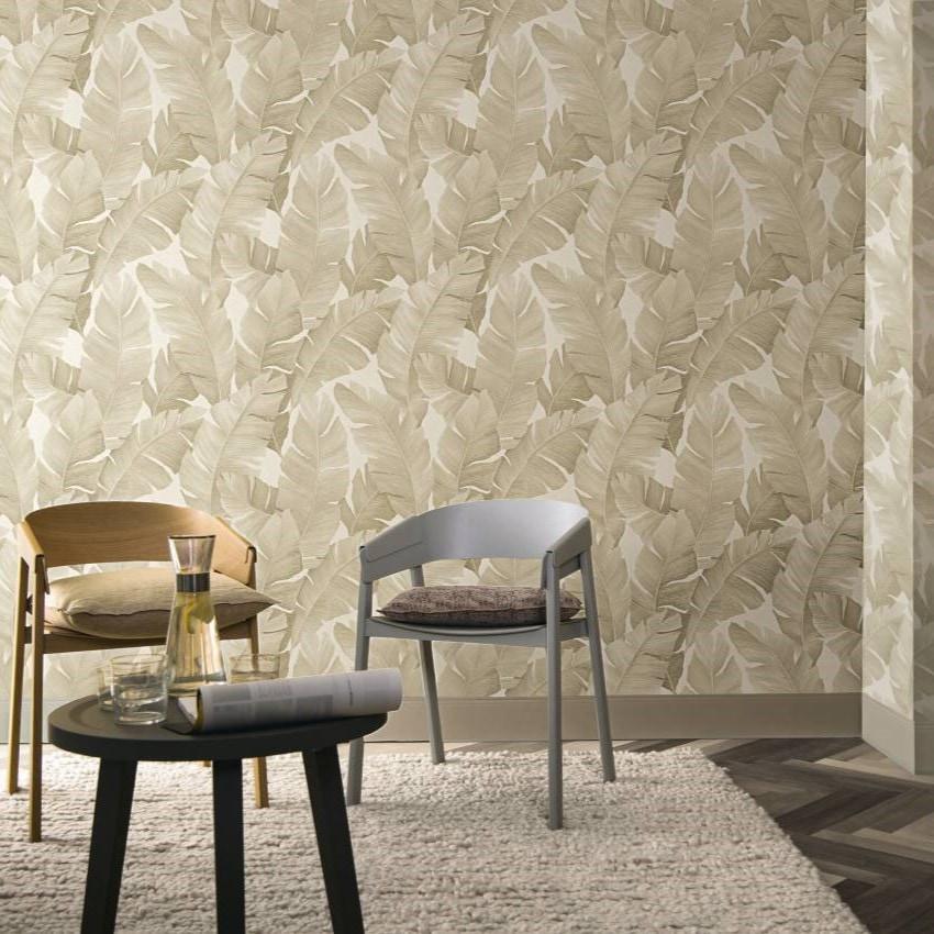 bloemen behang, vliesbehang beige