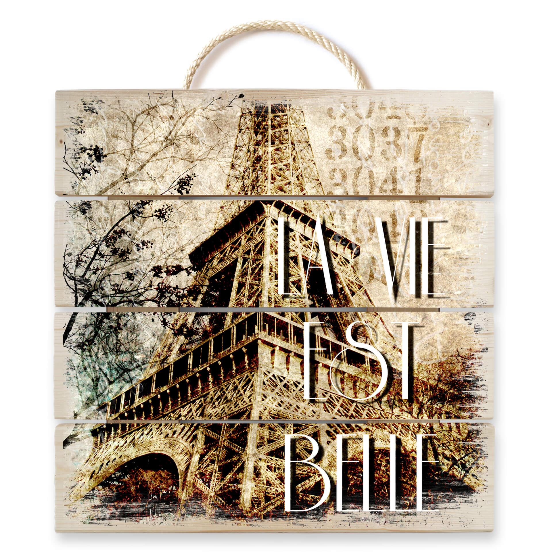 Obraz drewniany La Vie est Belle - Vintage - 40x41,5 cm