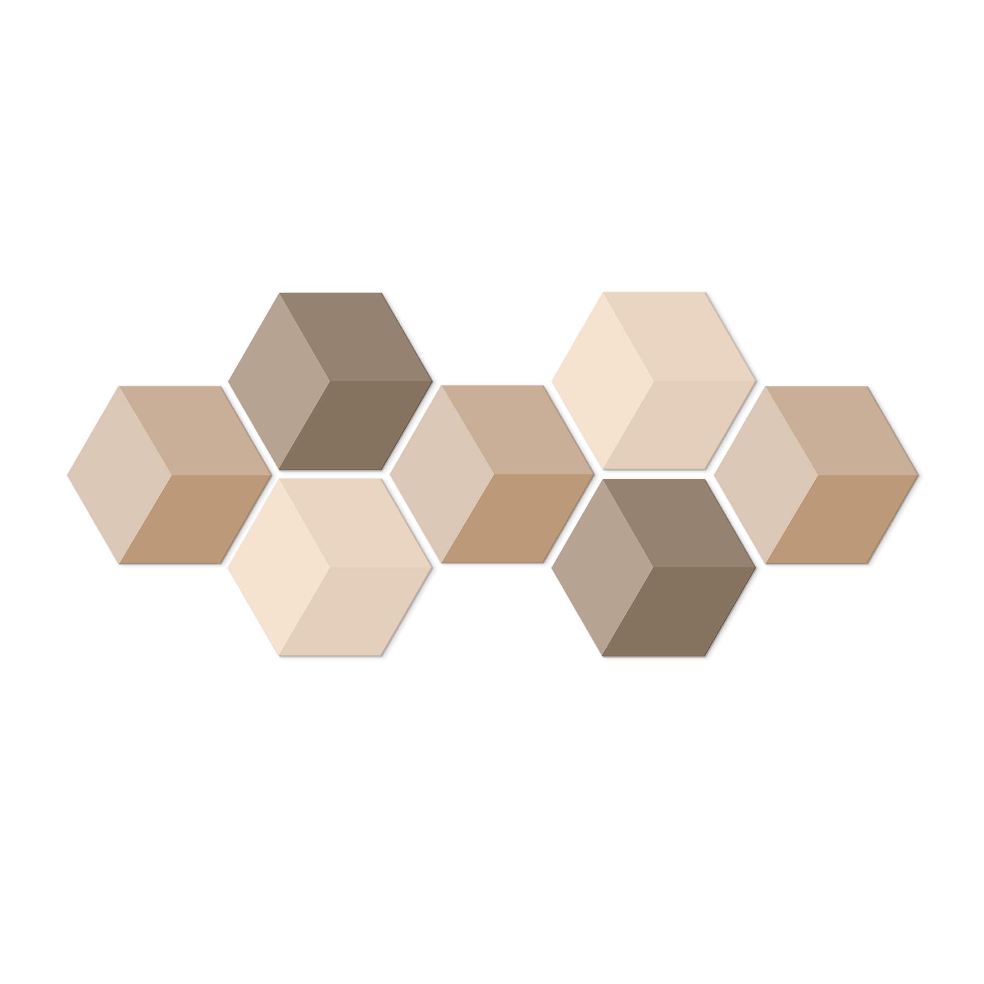 3D Hexagon Alu-Dibond sæt - Brun (sæt med 7)