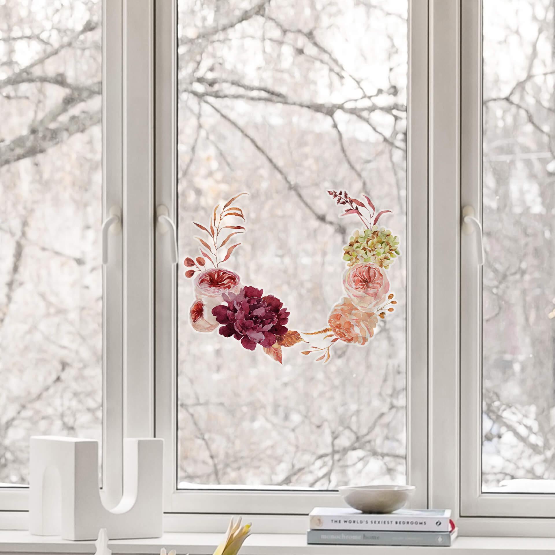 Fensterbild Blütenpracht im Herbstkranz | Florale Fensterdeko