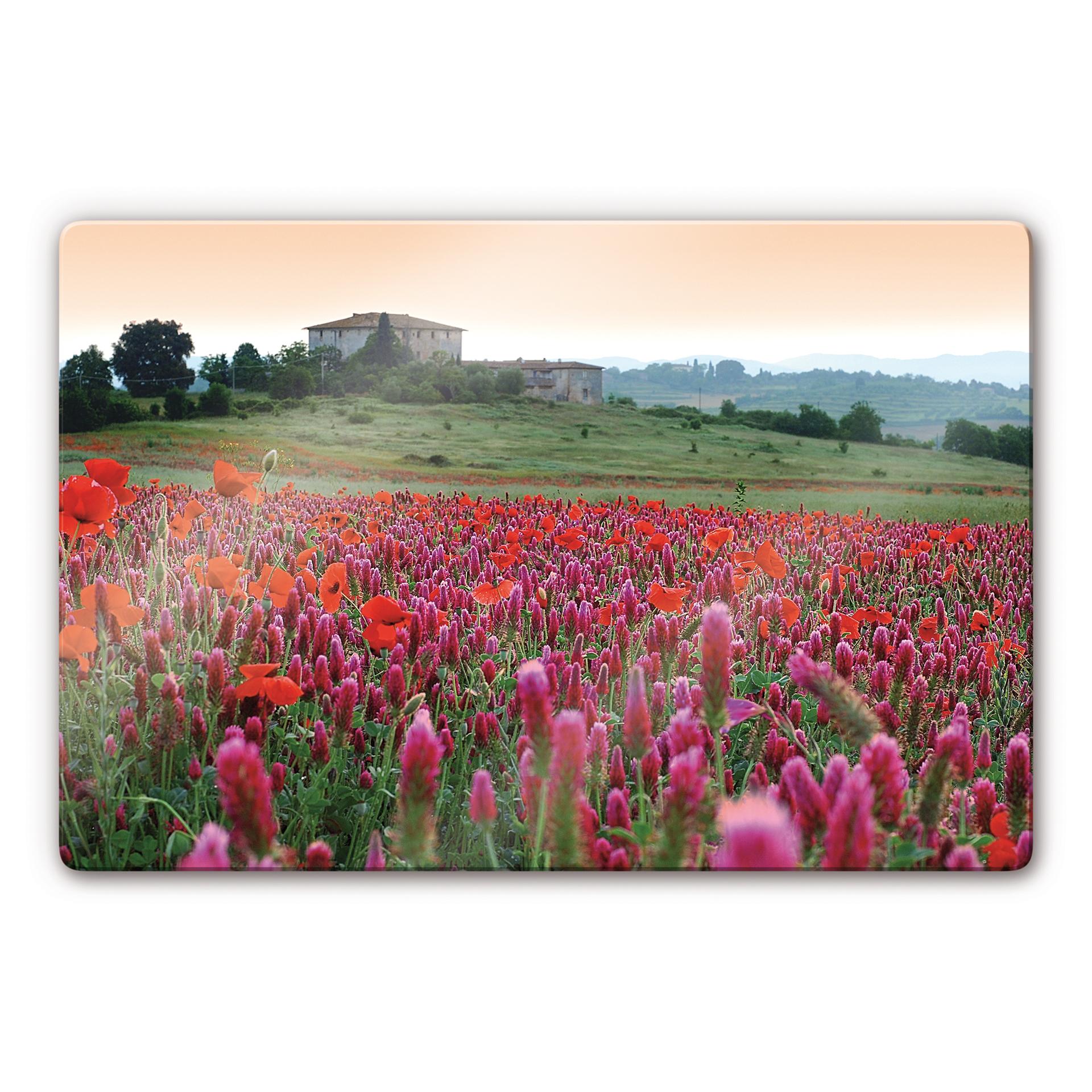 Glasbillede - Blomstereng i Toscana