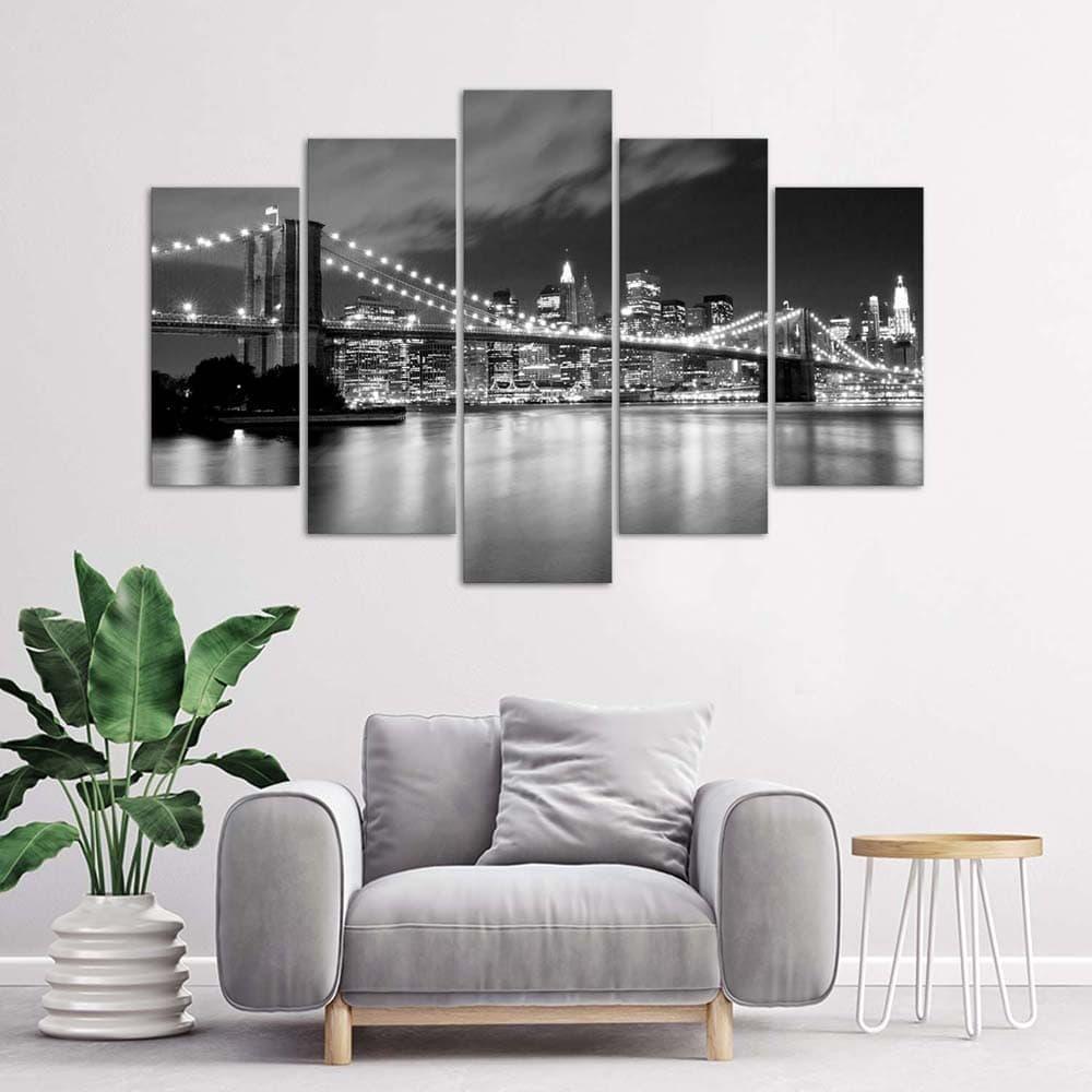 5 stykke lærredstryk New York City Bridge sort og hvid