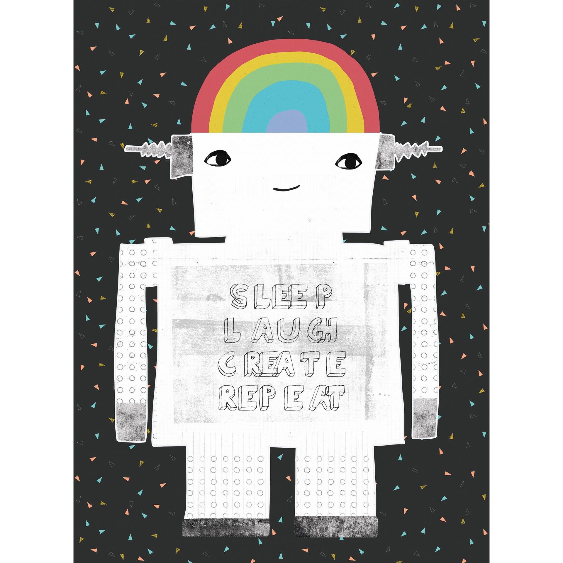 Fotobehang, kinderkamer behang regenboog robot Sleep Laugh Create - Treechild