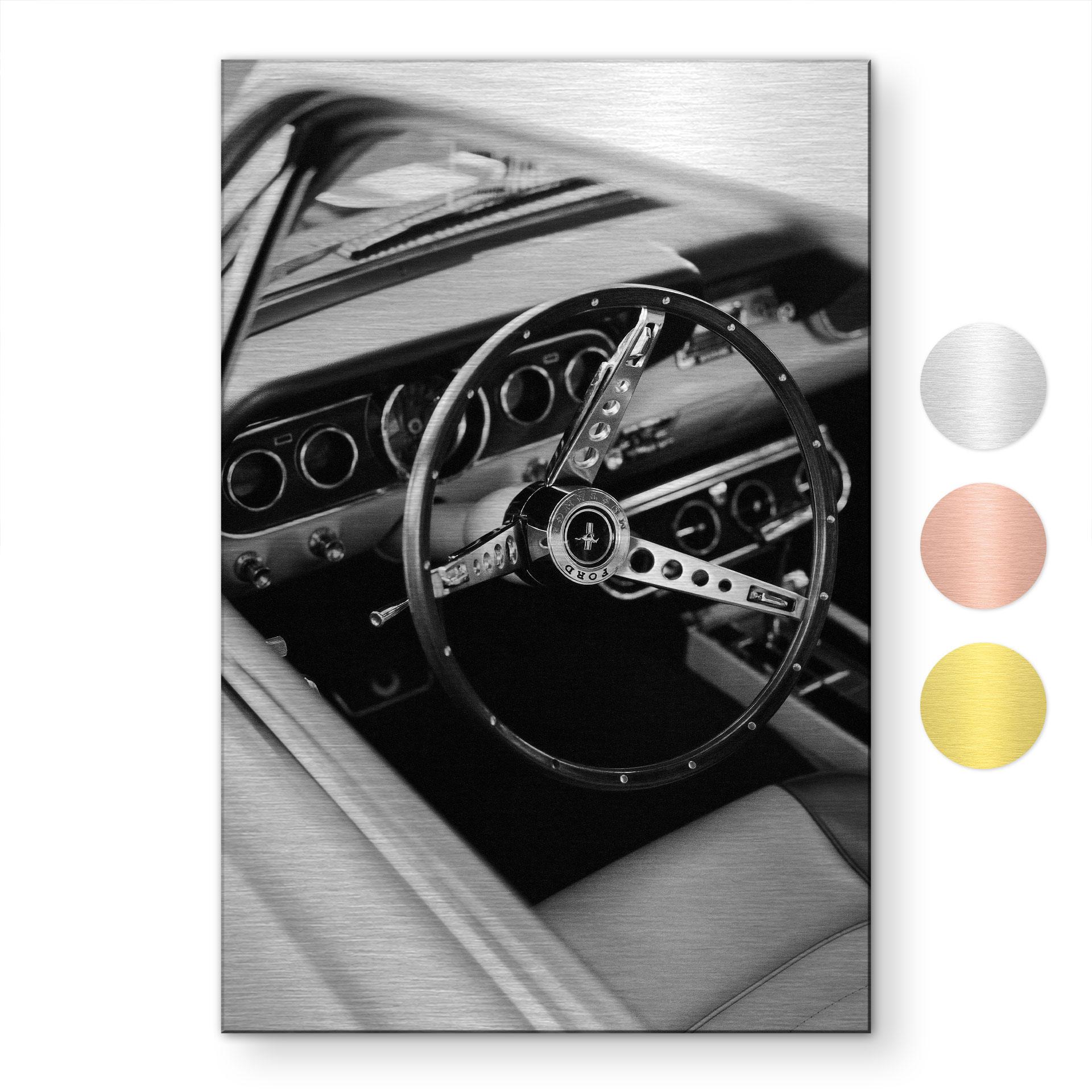Geborsteld Alu-Dibond met goud-, zilver- & kopereffect - Oldtimer cockpit - Young
