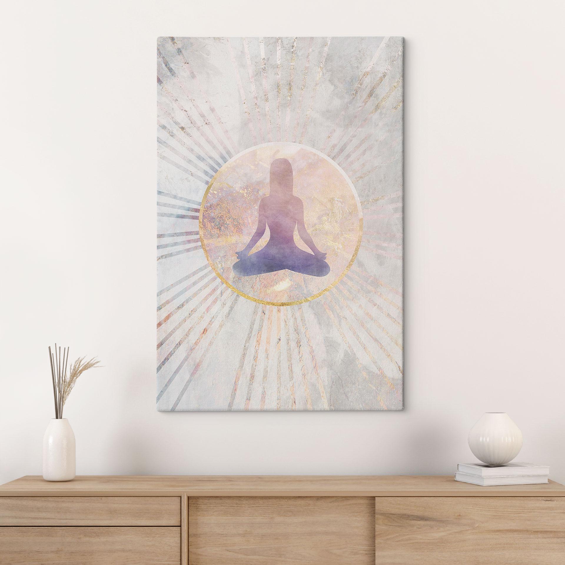 Canvasbillede Lotusstilling - Meditation i gyldent lys - Manovski