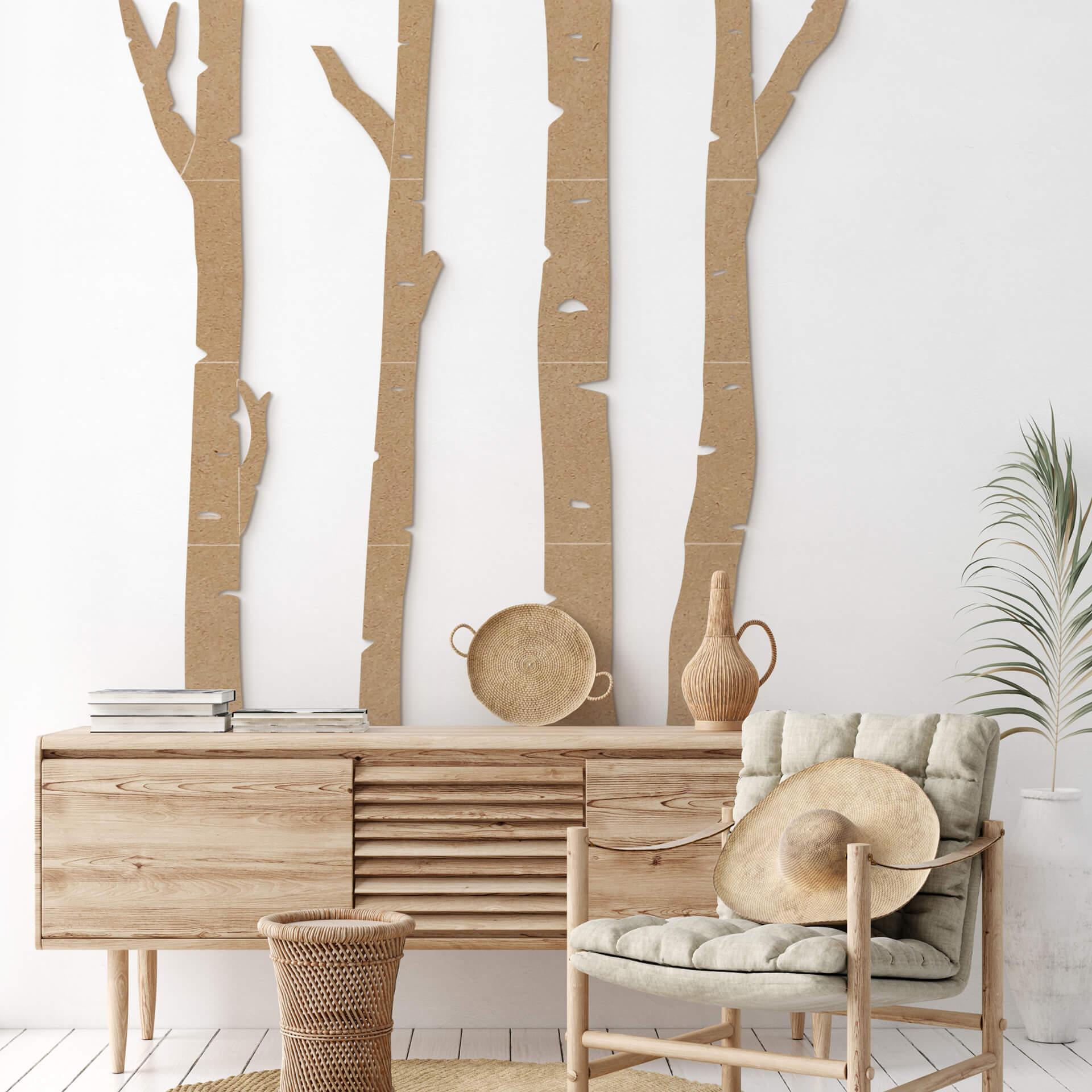 XXL panel de pared de madera de abedul bosque (4 partes) - MDF naturaleza