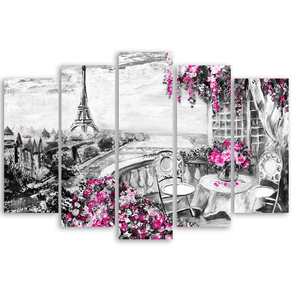 Lærred print 5 dele, Paris Tower view pastel