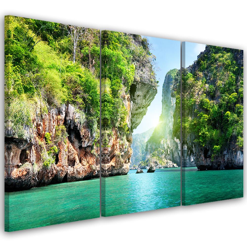 3 stykke lærred Print Tropical Beach Mountain