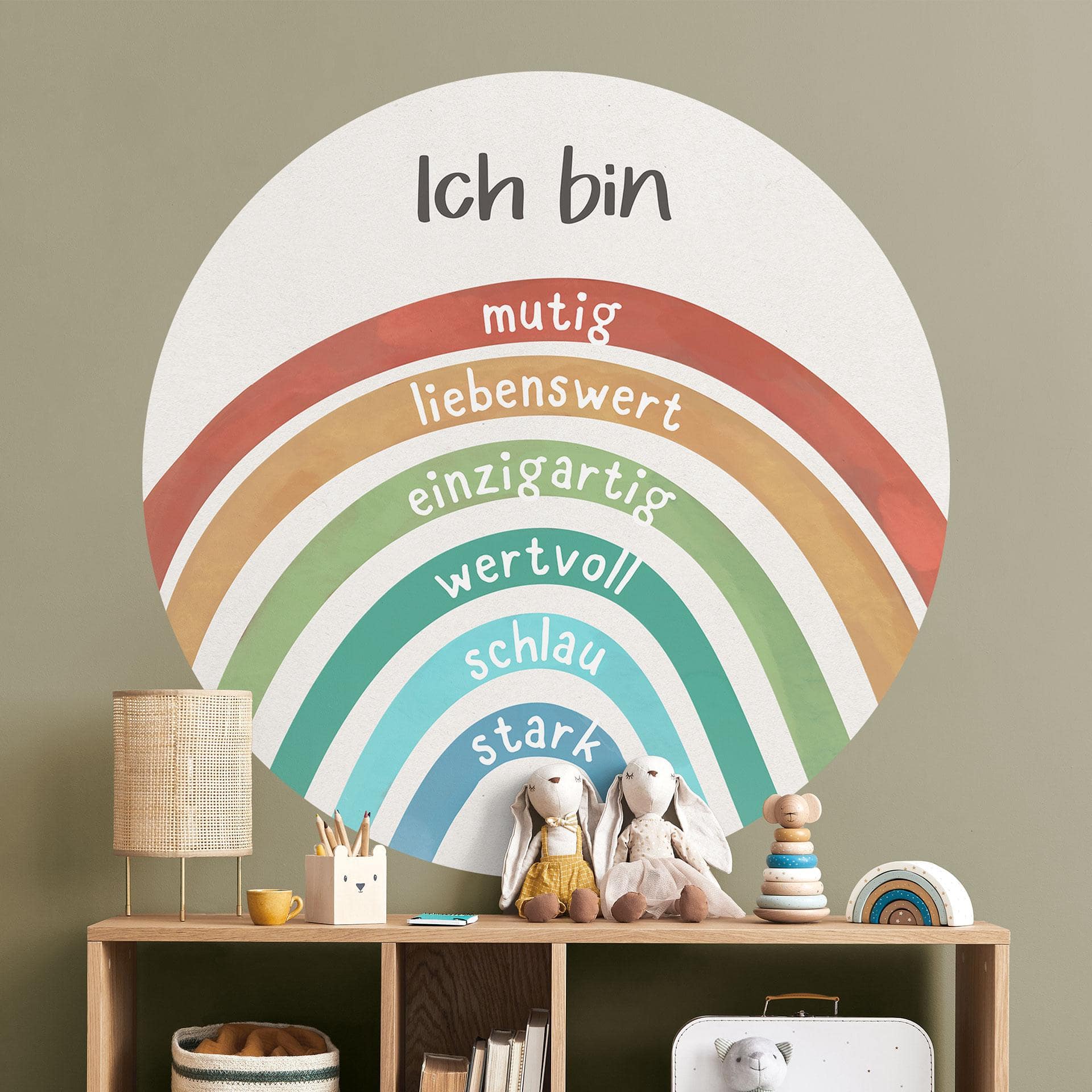 Rundes Wandtattoo mit Regenbogen - Kraftsätze fürs Kinderzimmer