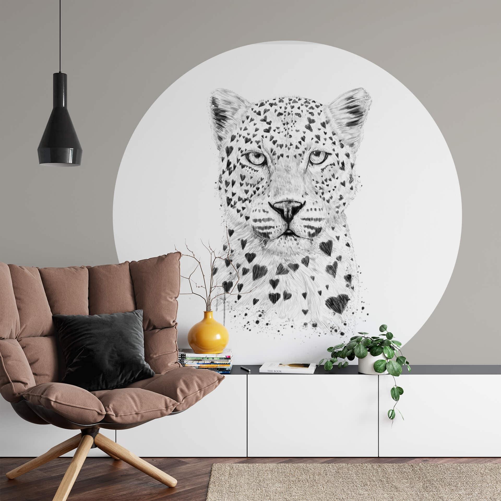 Fototapet - Rundt Solti - Elskende leopard - vliesetapet/selvklæbende non-woven tapet