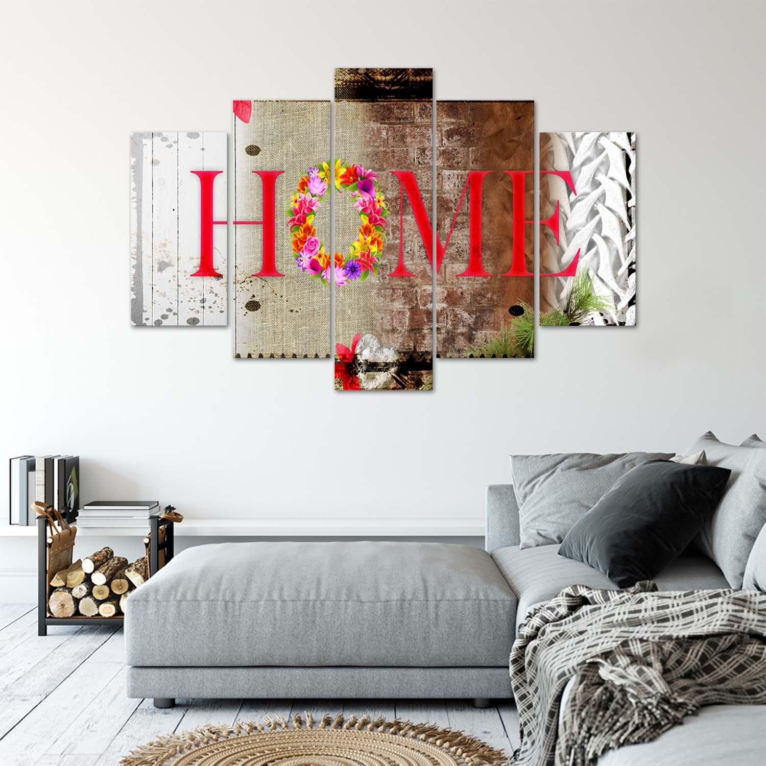 5 stykke lærred Print Hjem Inskription Blomster