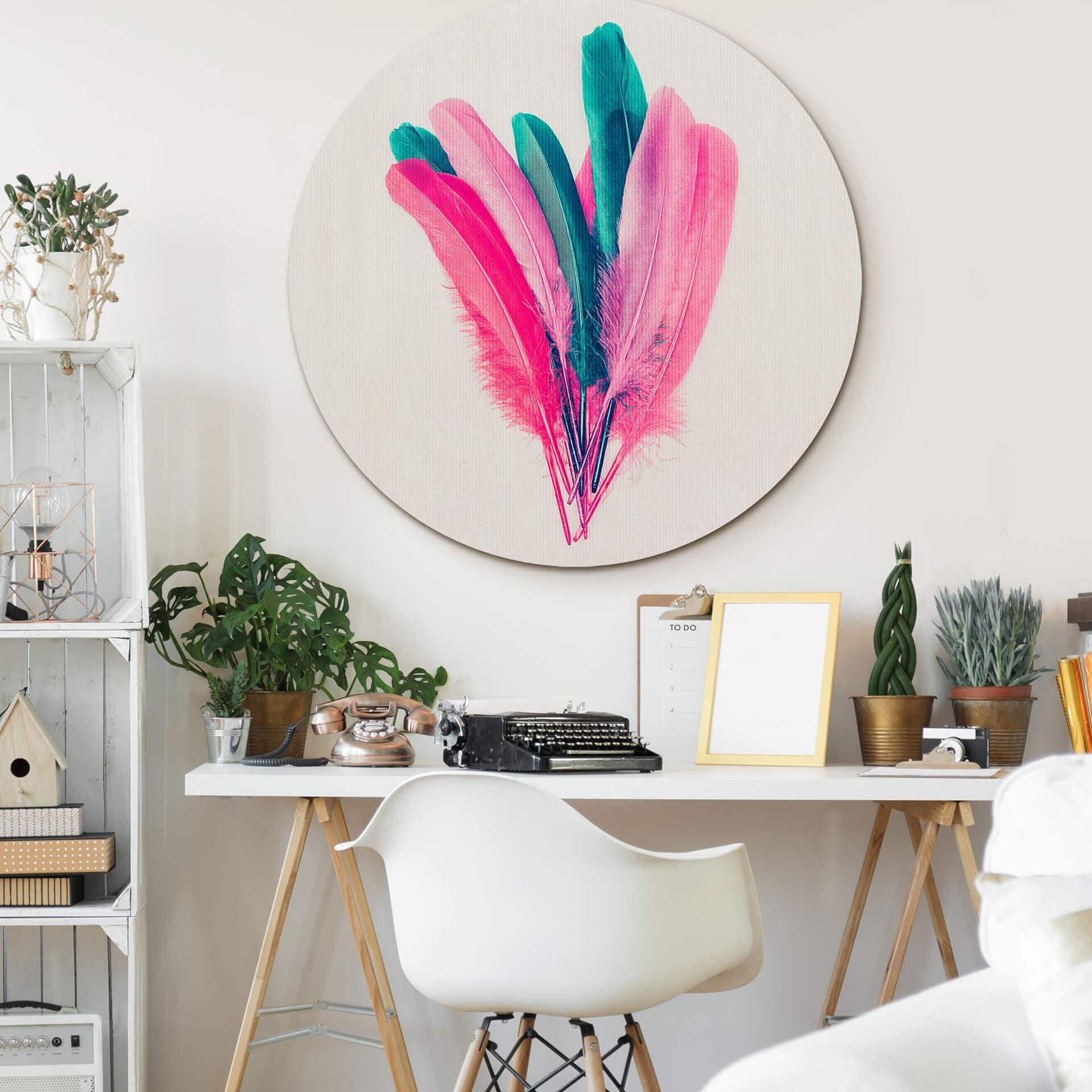 Alu-Dibond Kubistika - Feder Bouquet - Rund