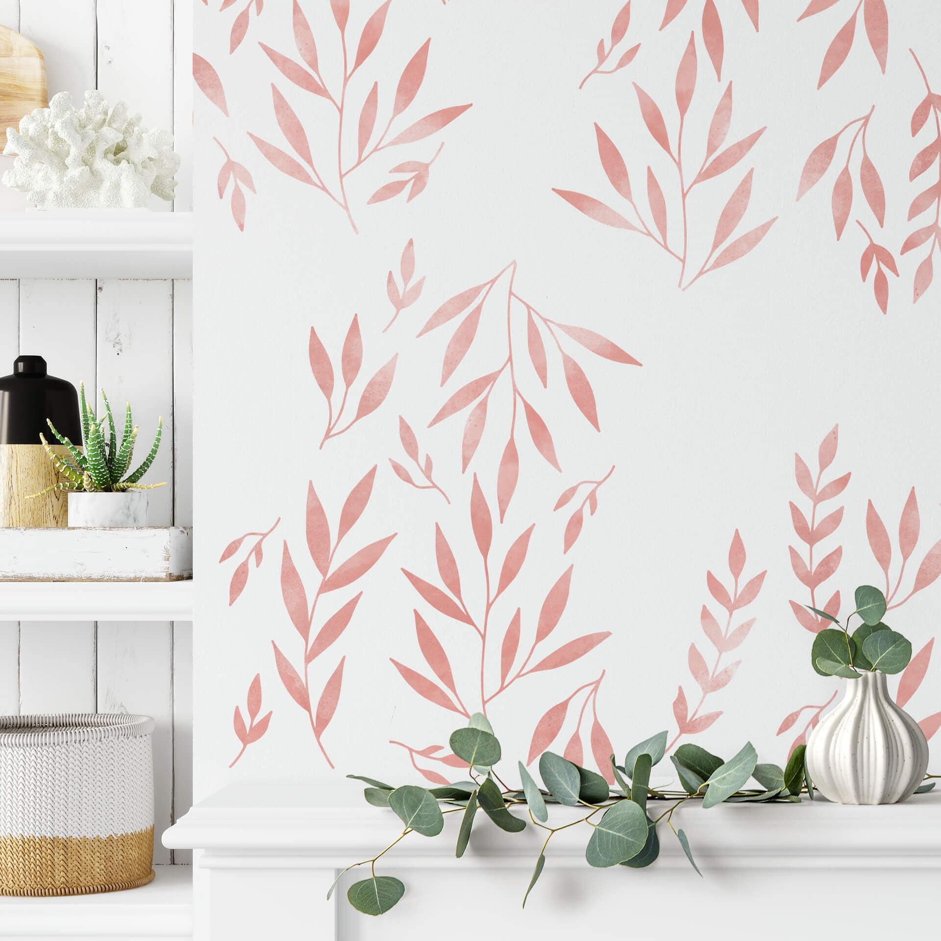 Muursticker set Zalmroze Blaadjes