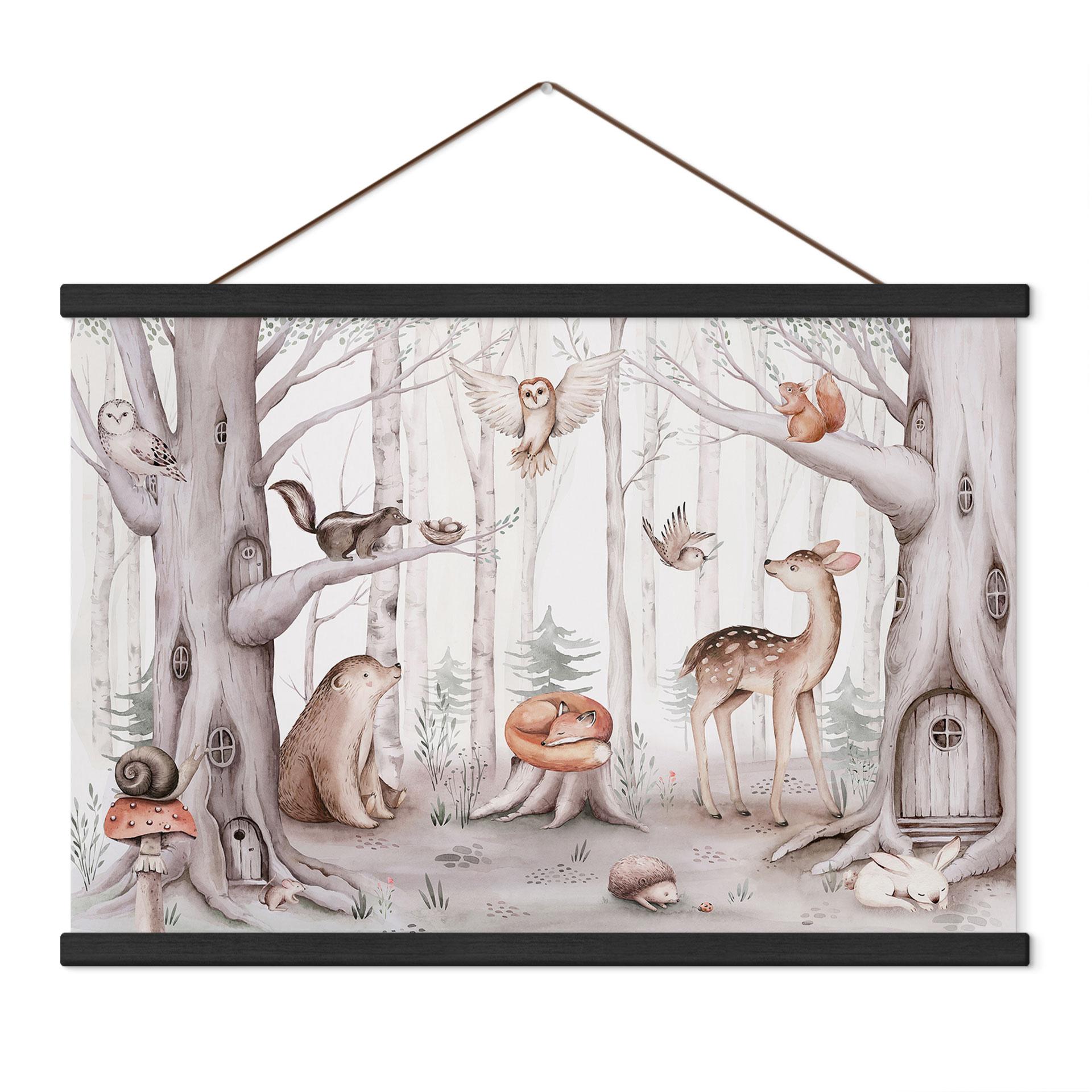 Kinderkamer Textielposter Lieve dieren in het bos - Kvilis
