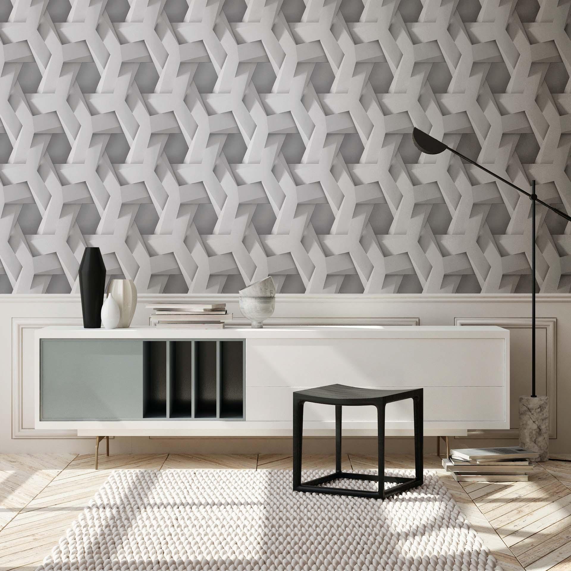 A.S. Creation 3D tapet i grå og hvid mat non-woven tapet med grafisk mønster
