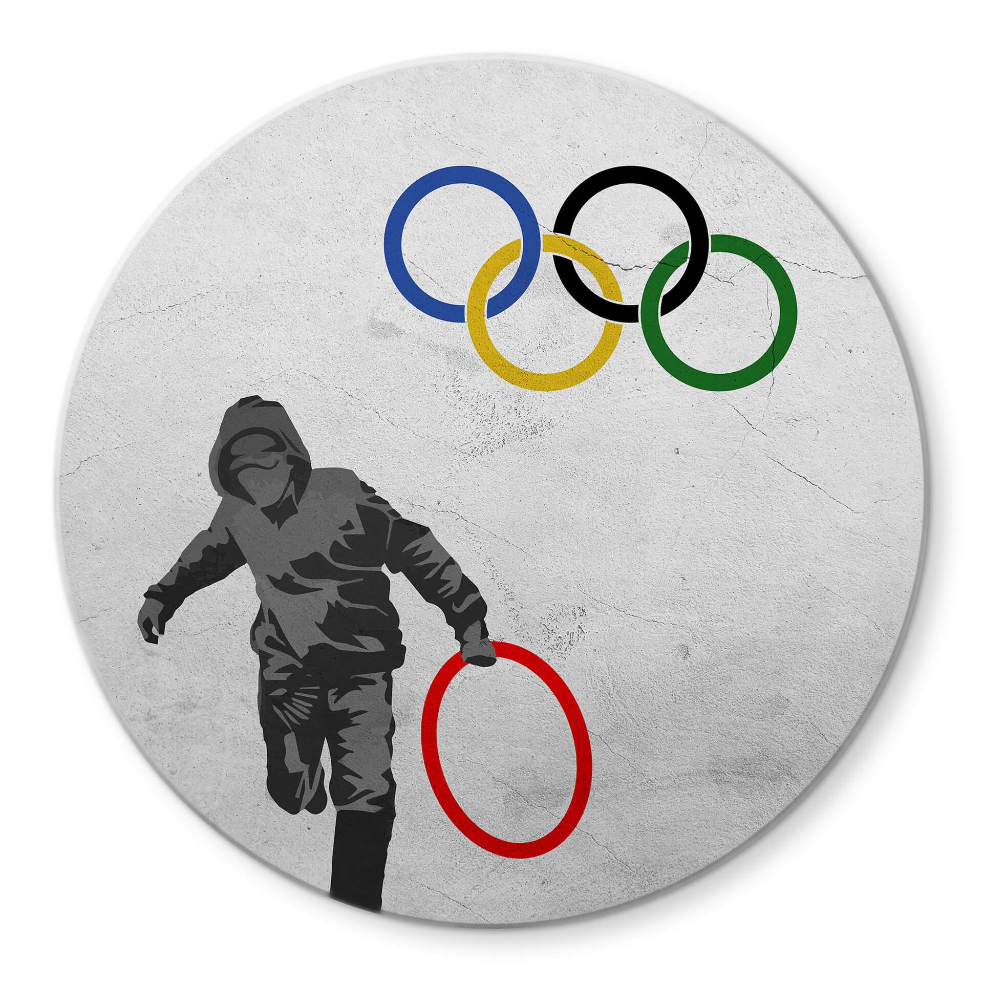 Tableau sur verre rond Banksy - Les jeux olympiques