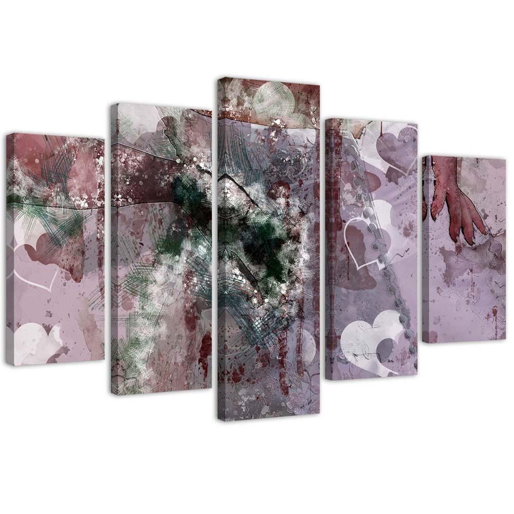 5 stykke lærred print Abstrakt hjerte violet lilla