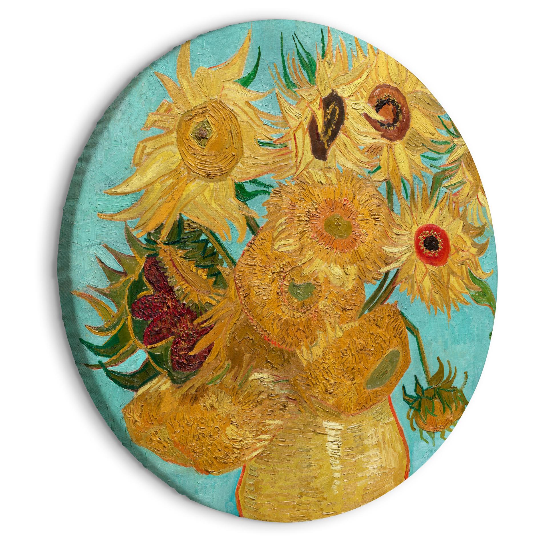 Rundes Leinwandbild van Gogh - Zwölf Sonnenblumen in einer Vase