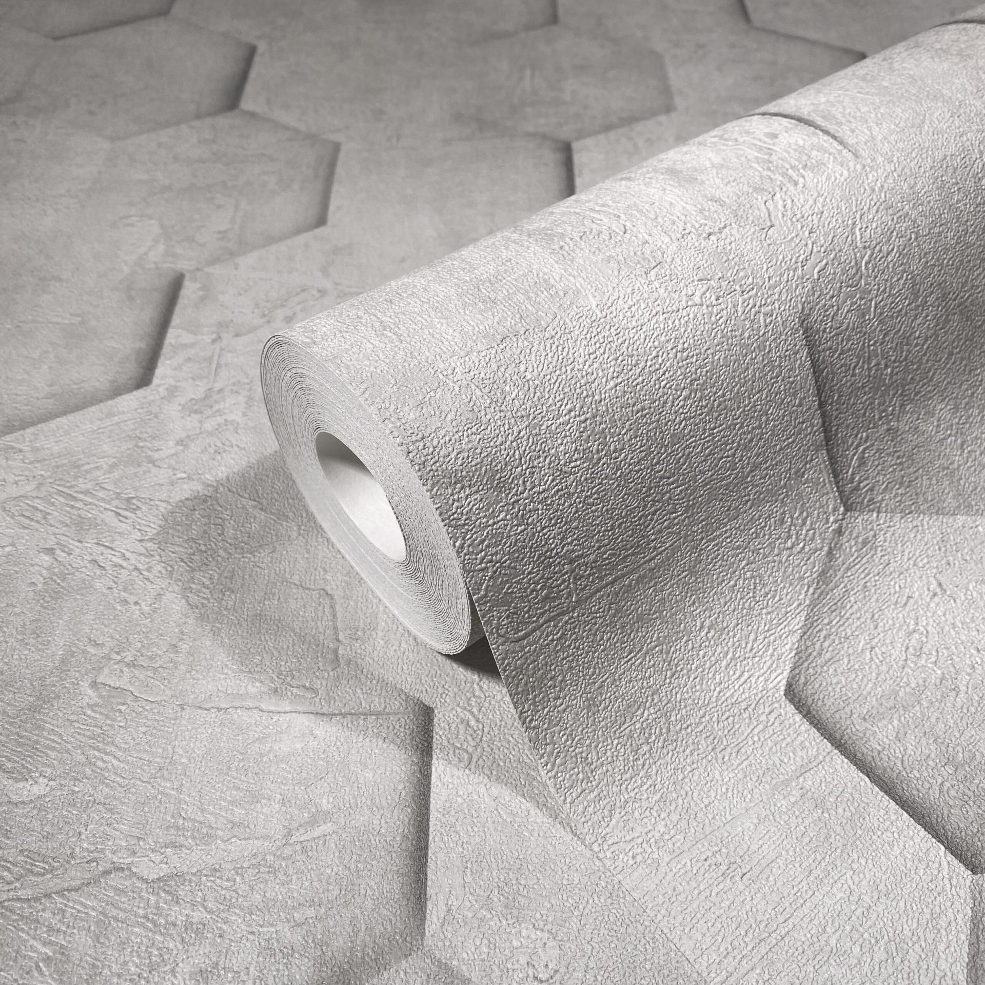 Non-woven tapet med 3D honeycomb mønster grå grafik