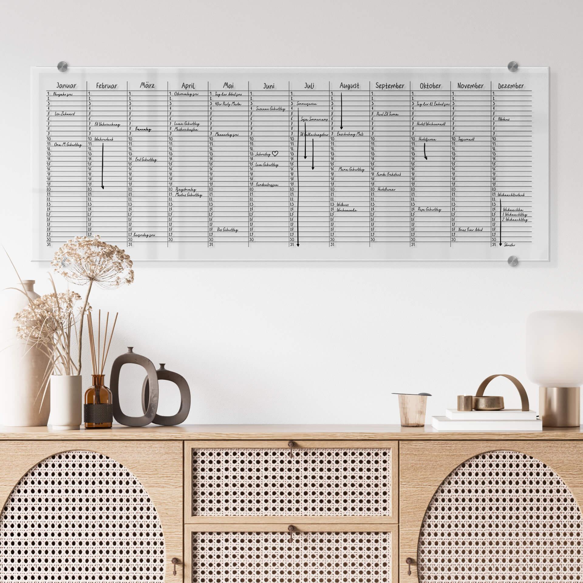 Memoboard Glas/Acryl Jahresplaner Panorama - transparent