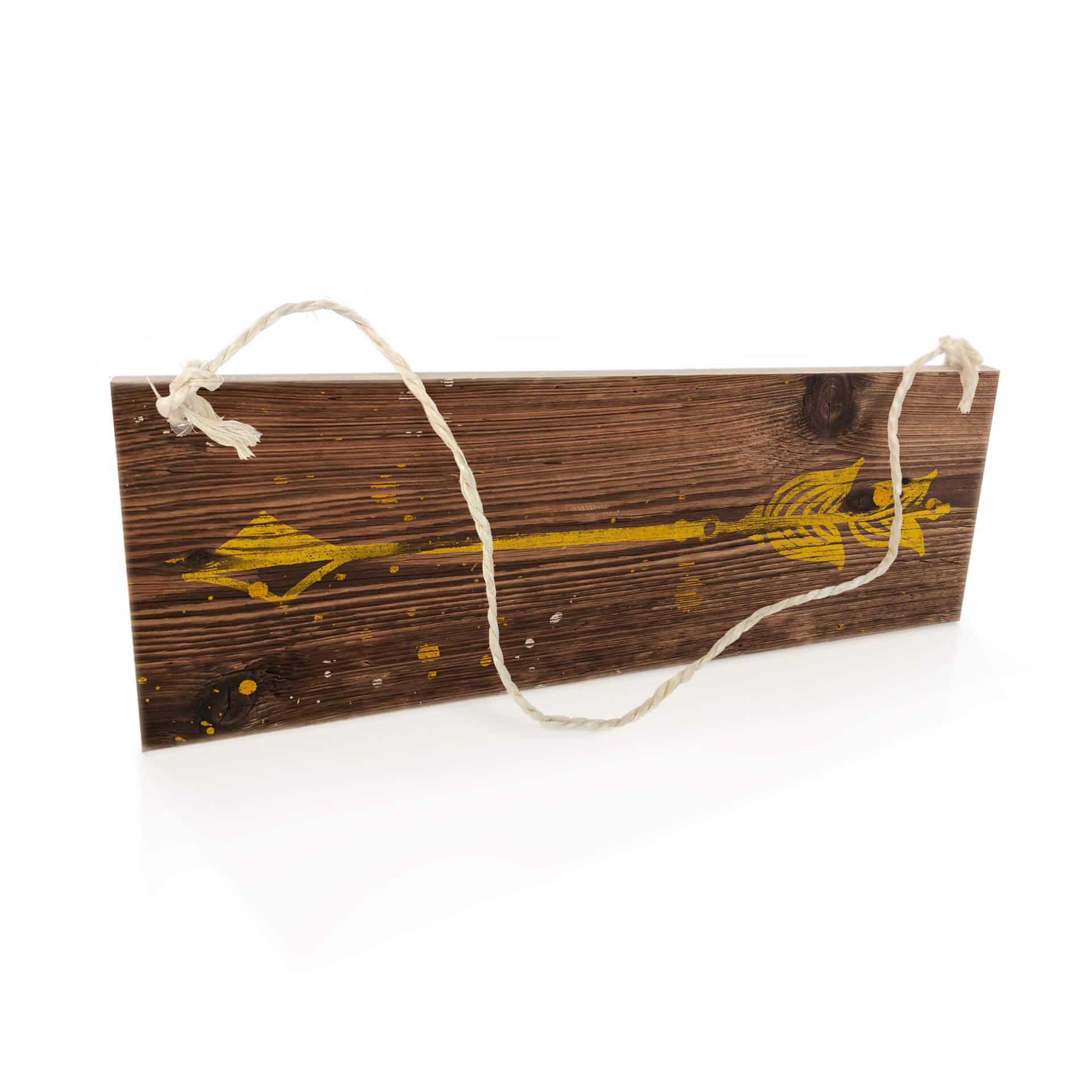 Houten Bordje - Pijl (geel)