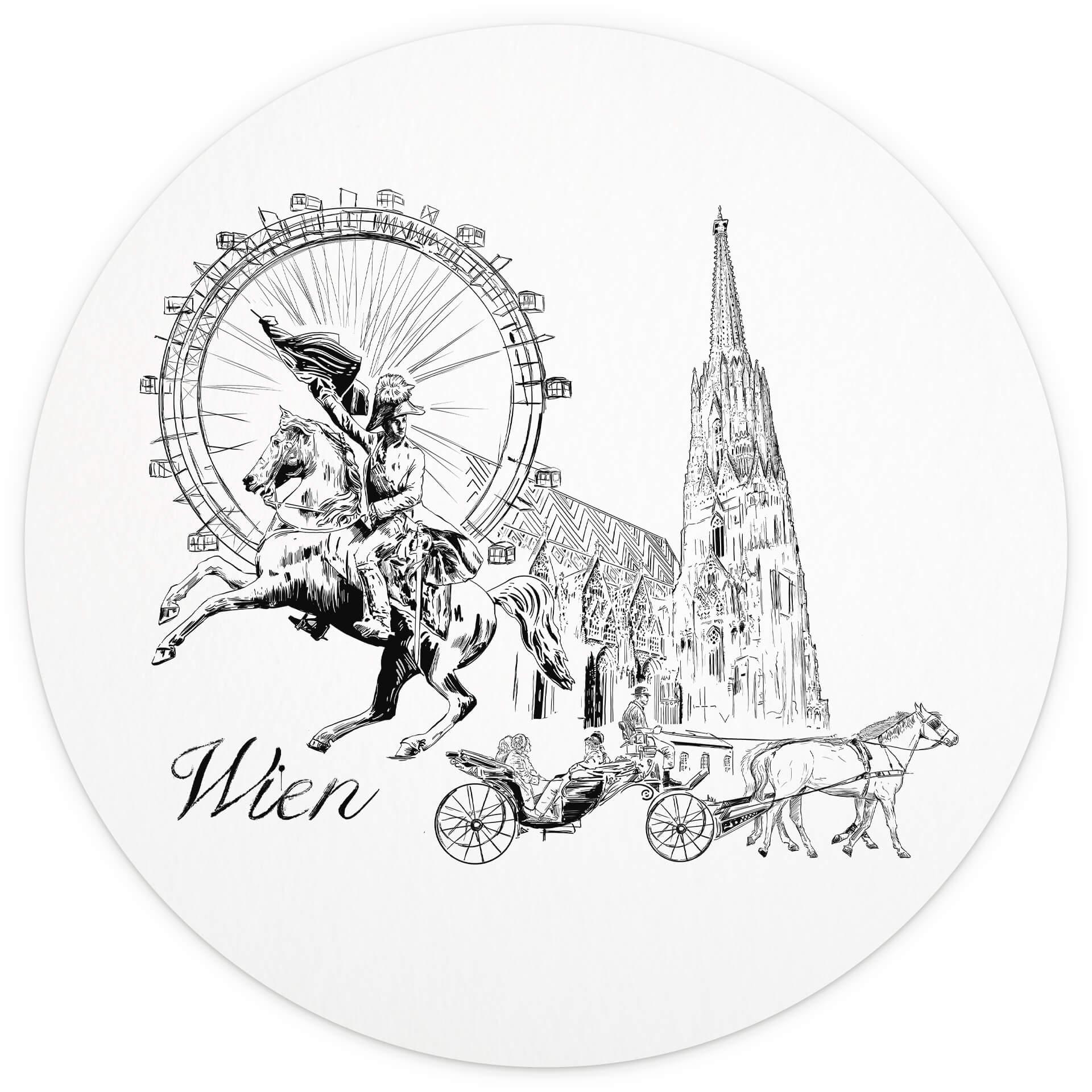 Behangcirkel Love your City - Wenen, Oostenrijk - zwart wit - vliesbehang/zelfklevend vliesbehang