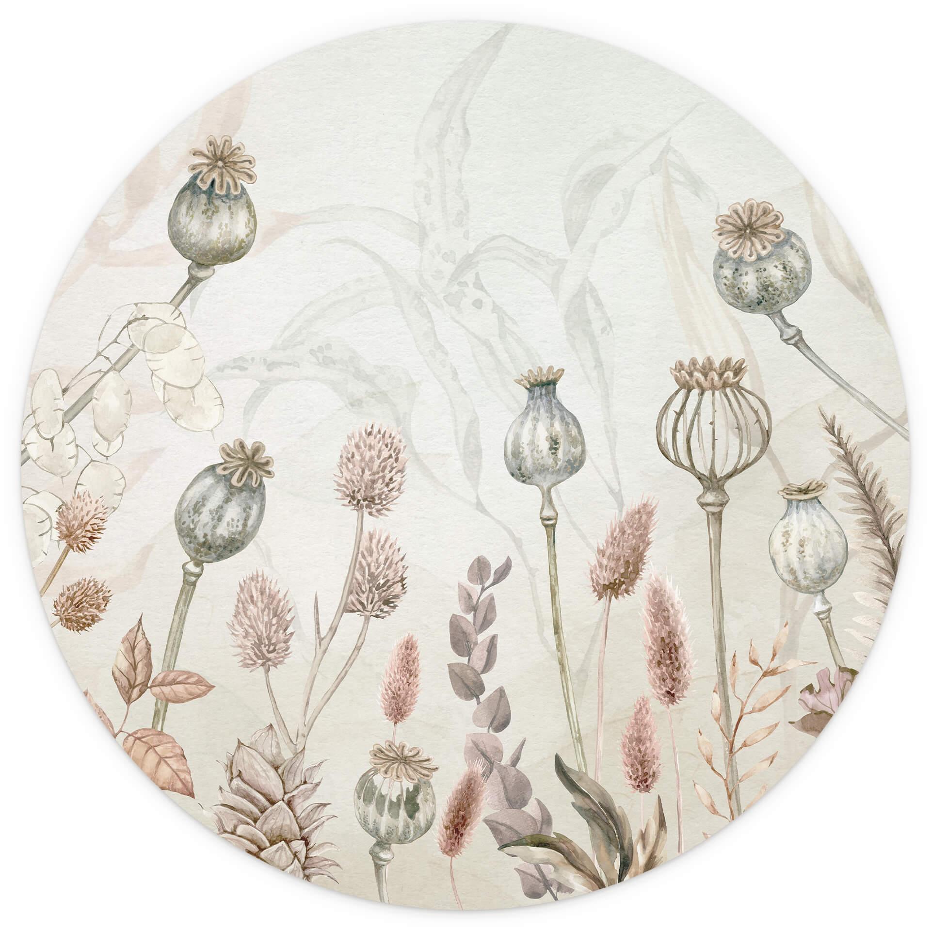 Behangcirkel Sir Edward - Droogbloemen wit - vliesbehang/zelfklevend vliesbehang